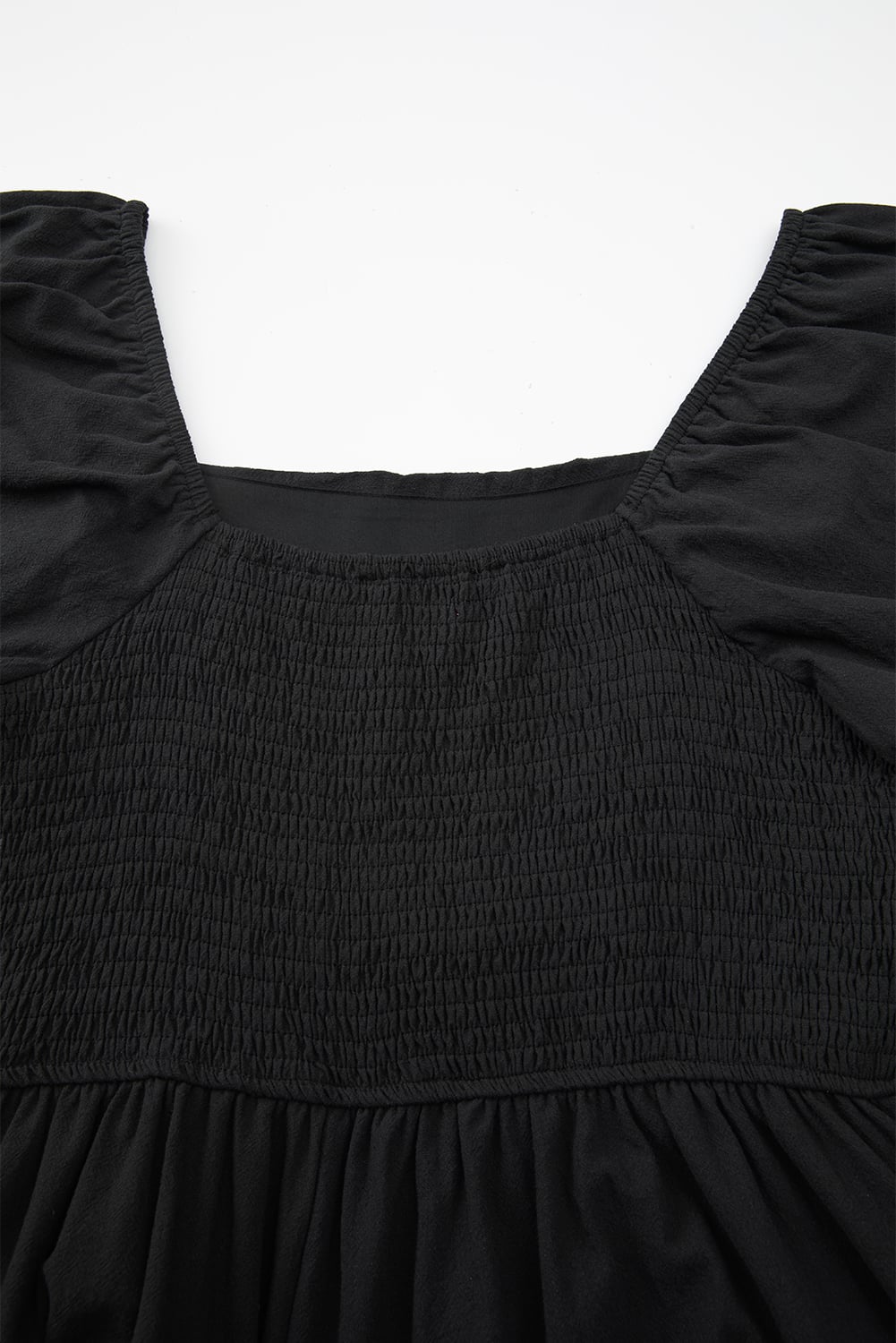 Black Square Neck Ruched Puff Sleeve Romper