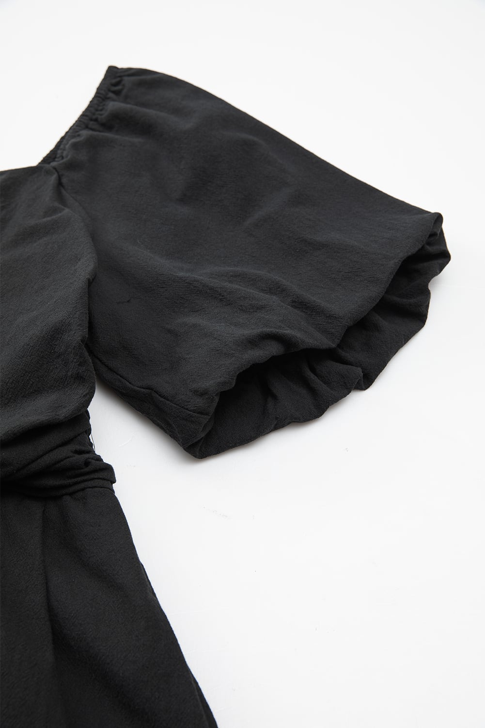 Black Square Neck Ruched Puff Sleeve Romper