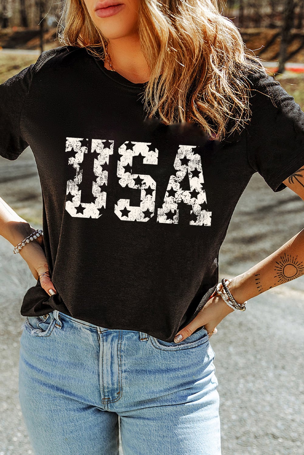 Black Star USA Graphic Crewneck T Shirt