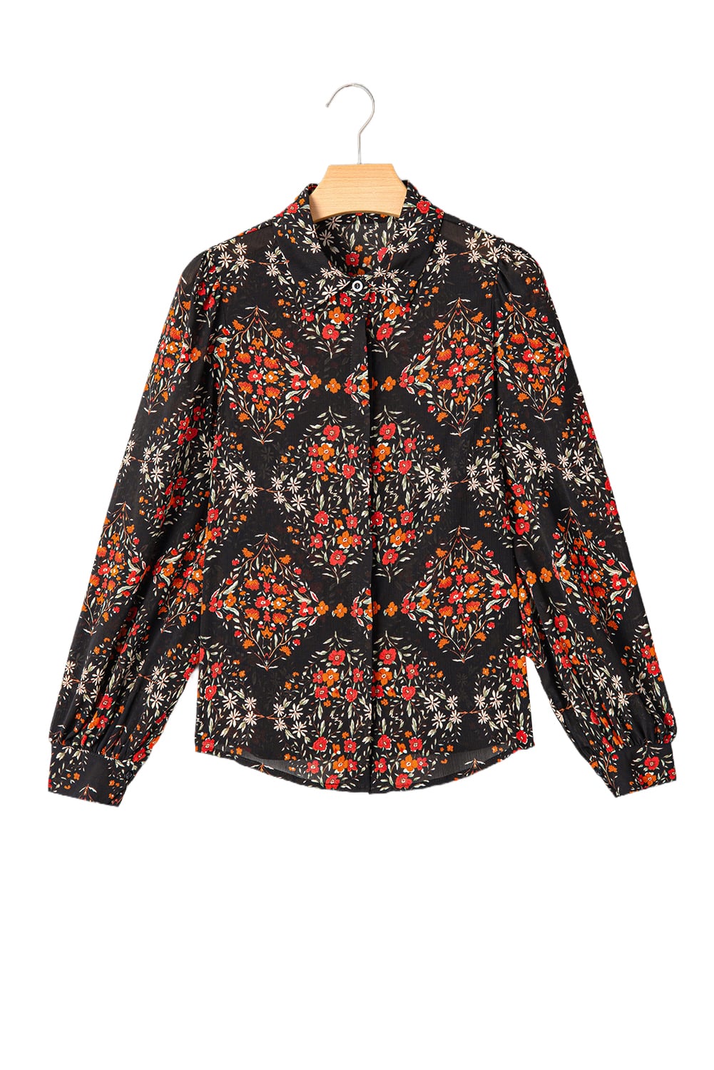Black Strawberry Aesthetic Floral Puff Sleeve Shirt