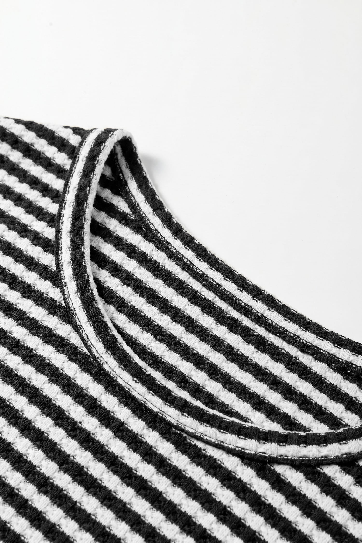 Black Stripe Breathable Textured Knit Short 2pcs Set