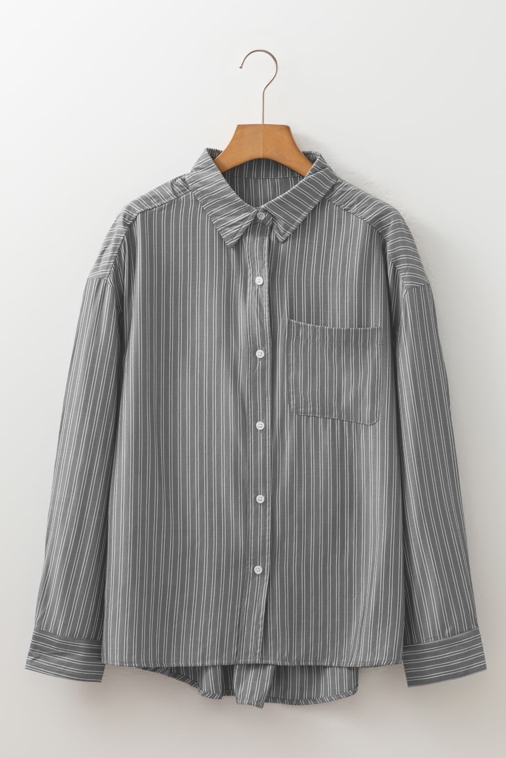 Black Stripe Button Up Oversized Casual Shirt