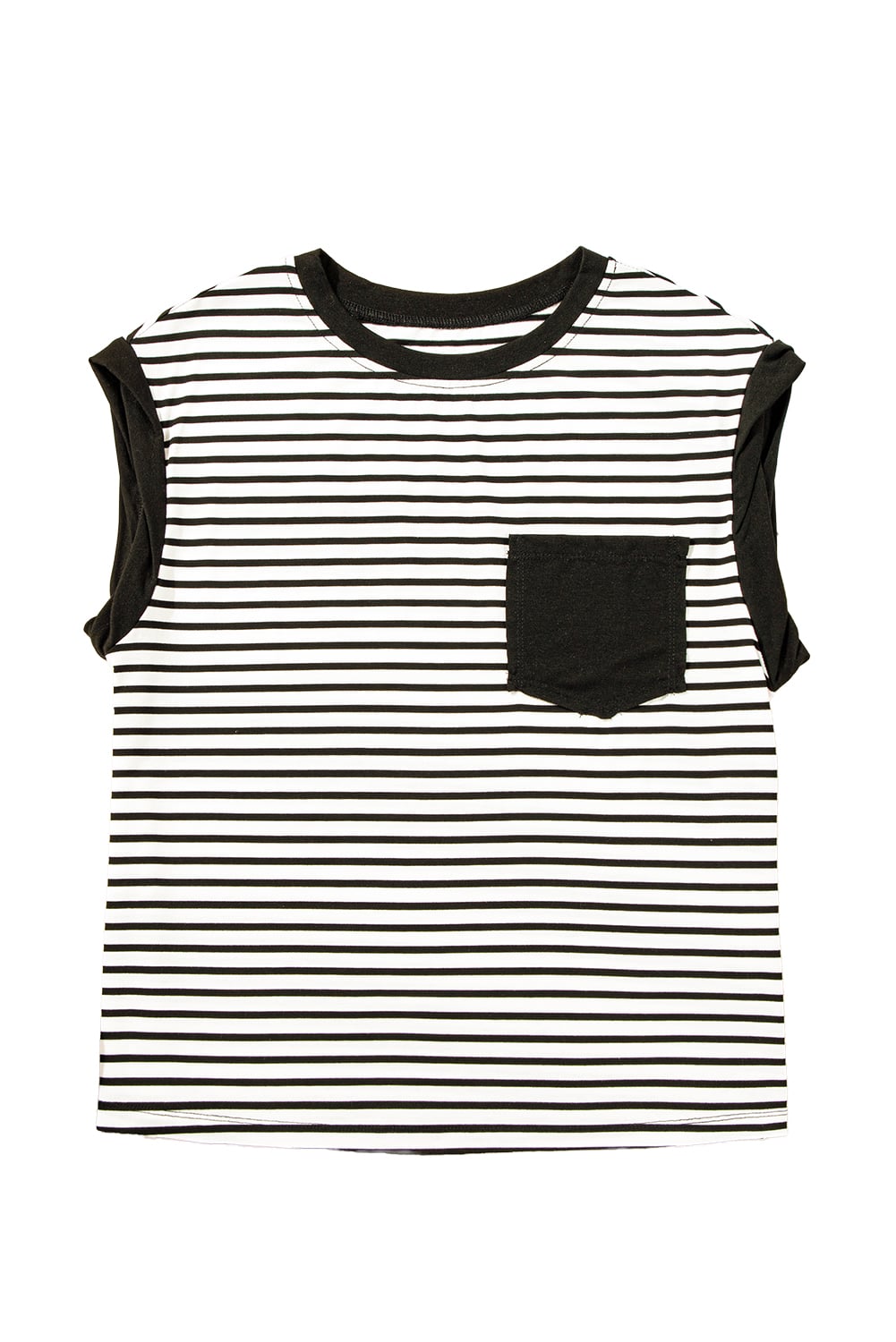 Black Stripe Chest Pocket Patch Round Neck Tank Top