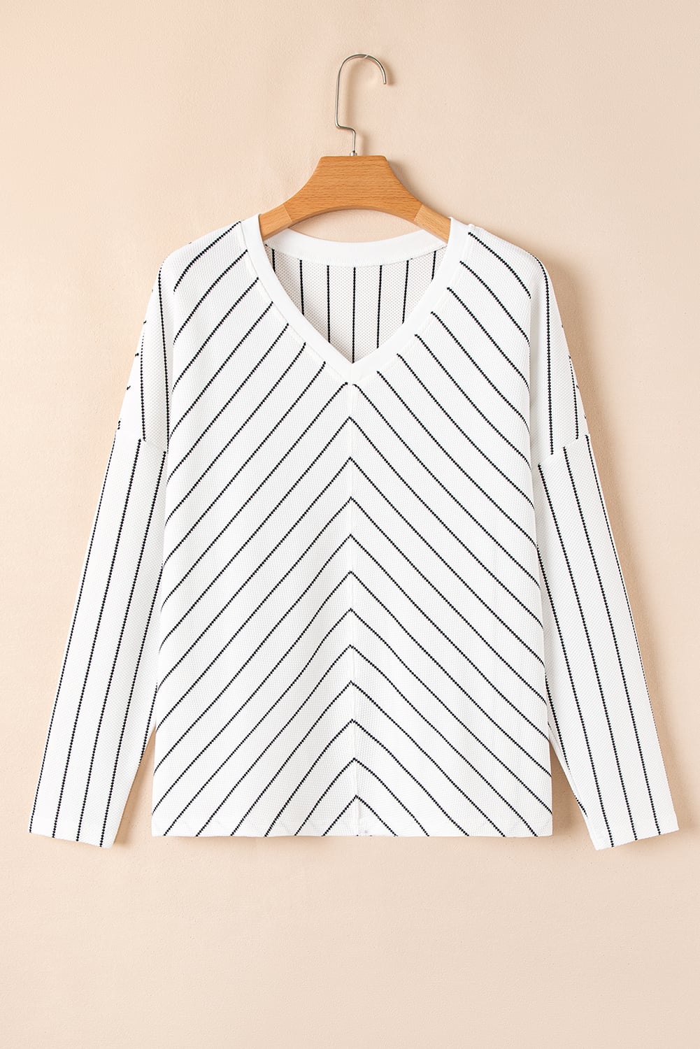 Black Stripe Chevron Striped V Neck Long Sleeve Casual Top
