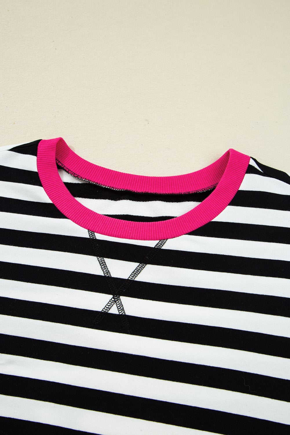 Black Stripe Color Block Edge Pullover and Shorts PLus Size Set