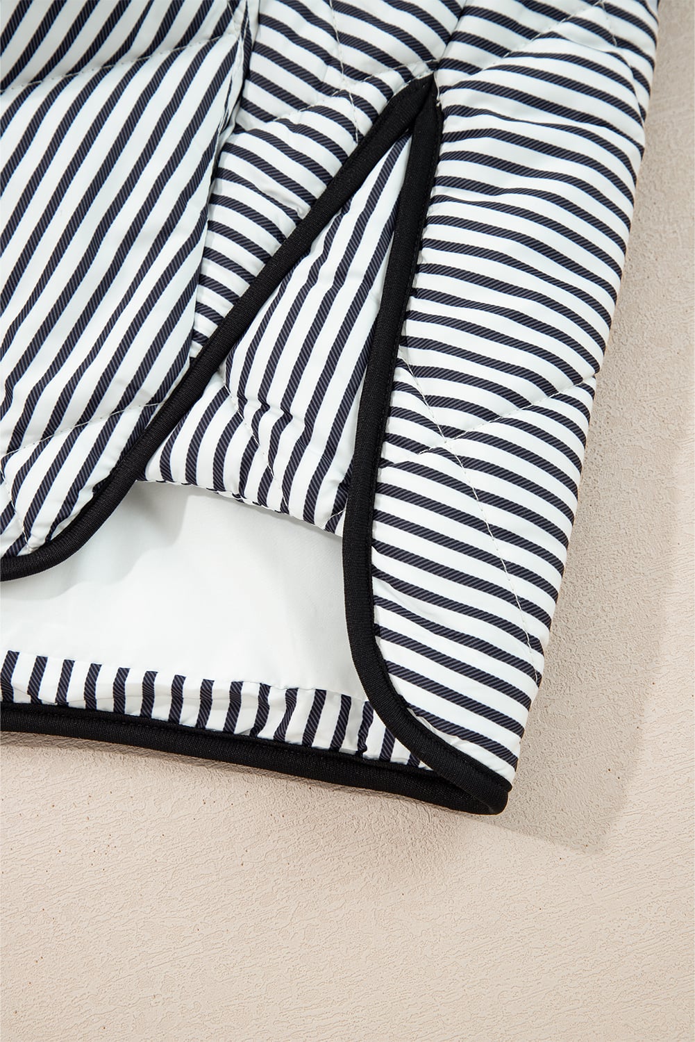Black Stripe Contrast Trim Snap Button Collared Winter Vest