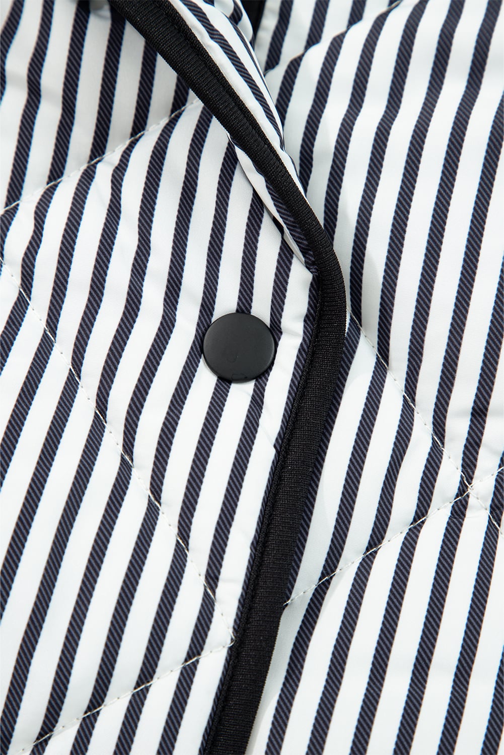 Black Stripe Contrast Trim Snap Button Collared Winter Vest