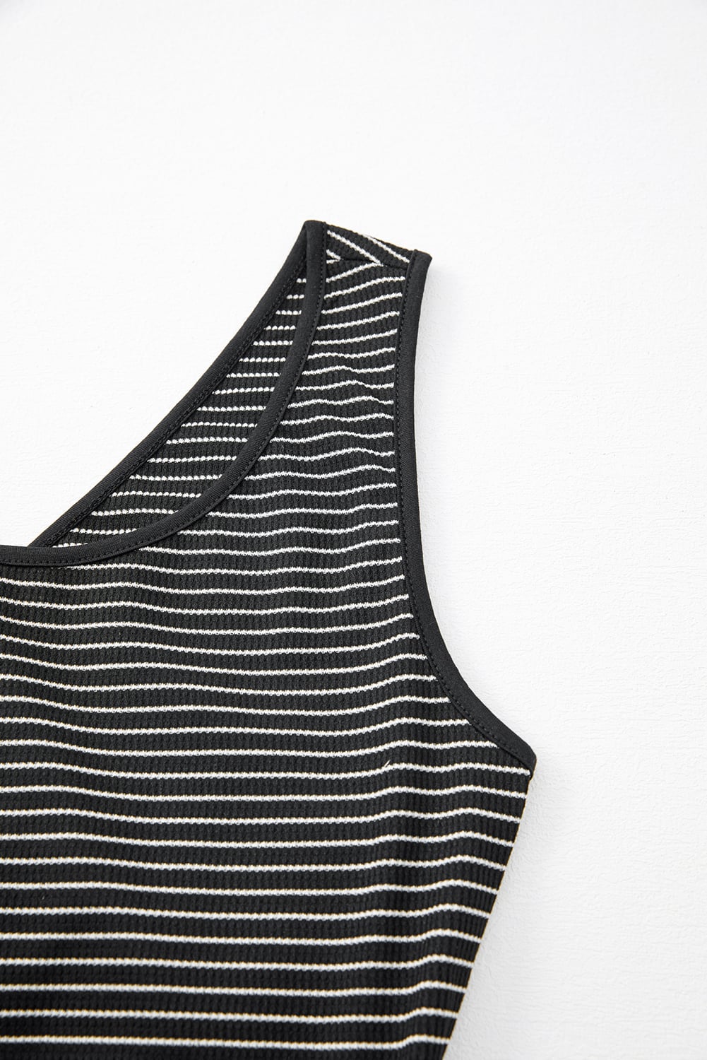 Black Stripe Criss Cross Side Slits Slim Fit Sleeveless Midi Dress