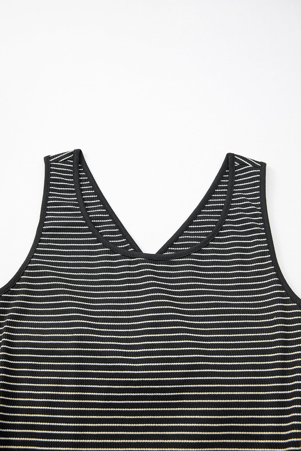 Black Stripe Criss Cross Side Slits Slim Fit Sleeveless Midi Dress