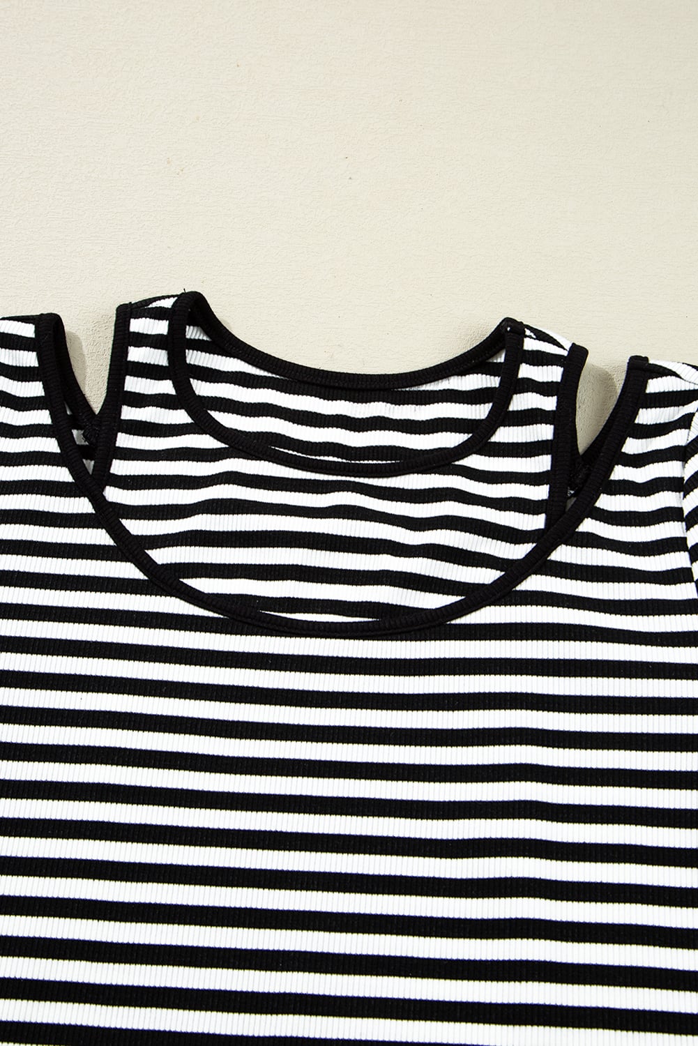 Black Stripe Double-layer Cold Shoulder Long Sleeve Top