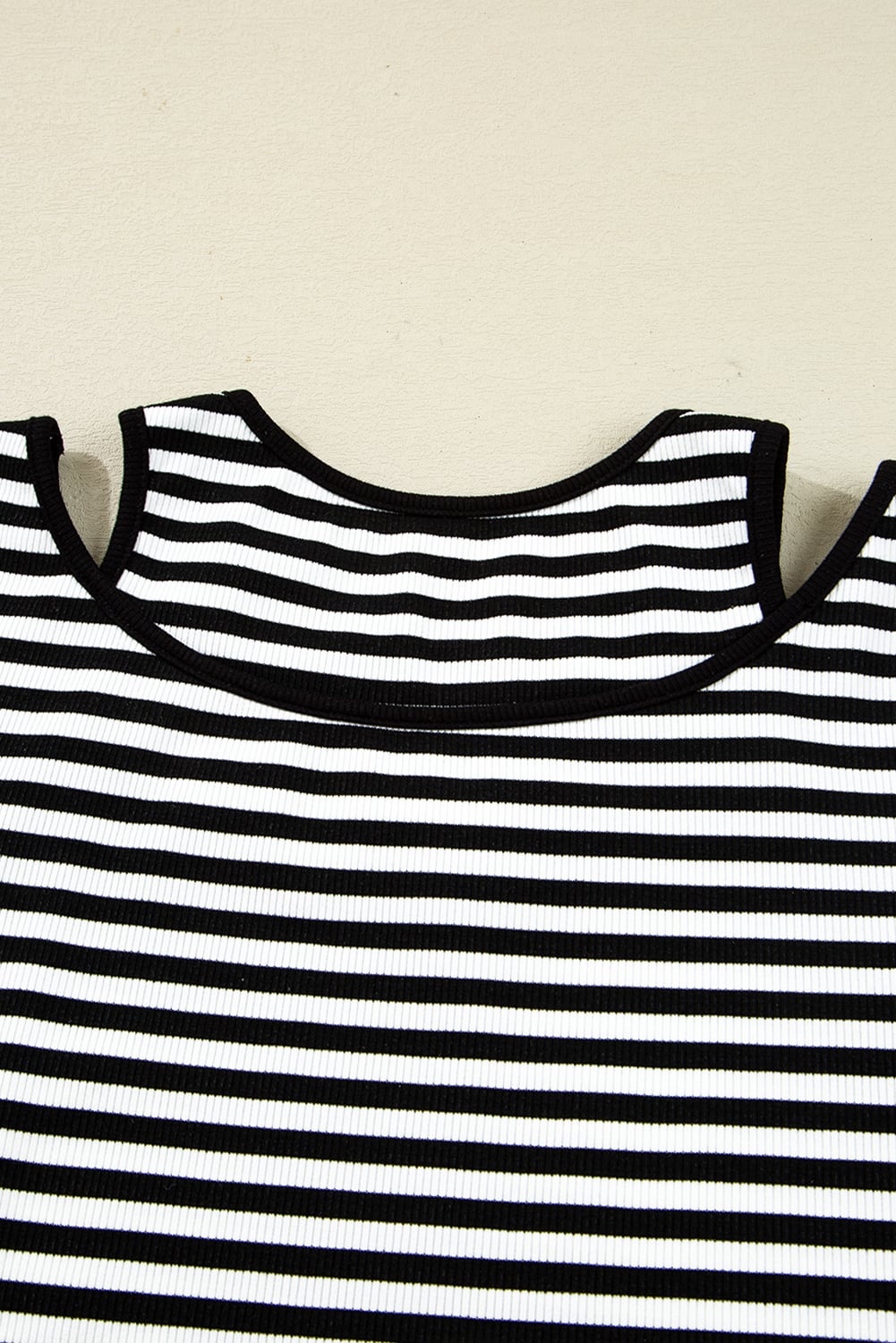 Black Stripe Double-layer Cold Shoulder Long Sleeve Top