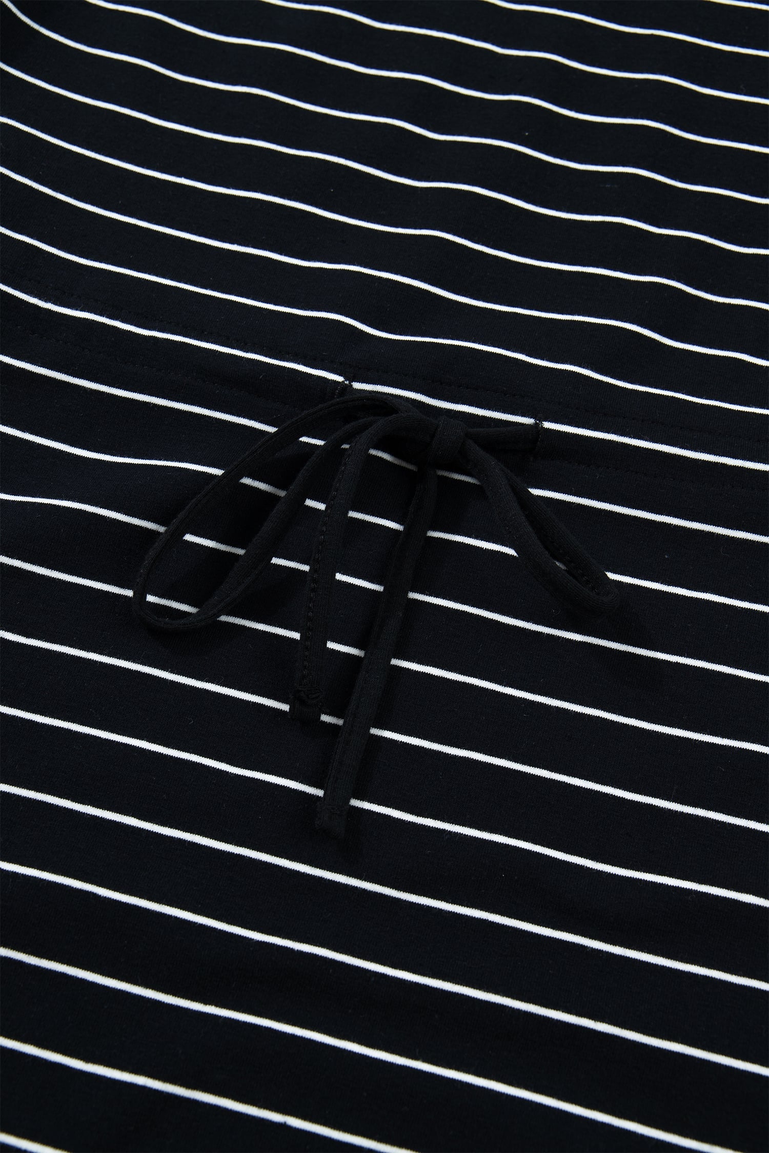 Black Stripe Drawstring Tunic Tank Mini Dress with Pockets
