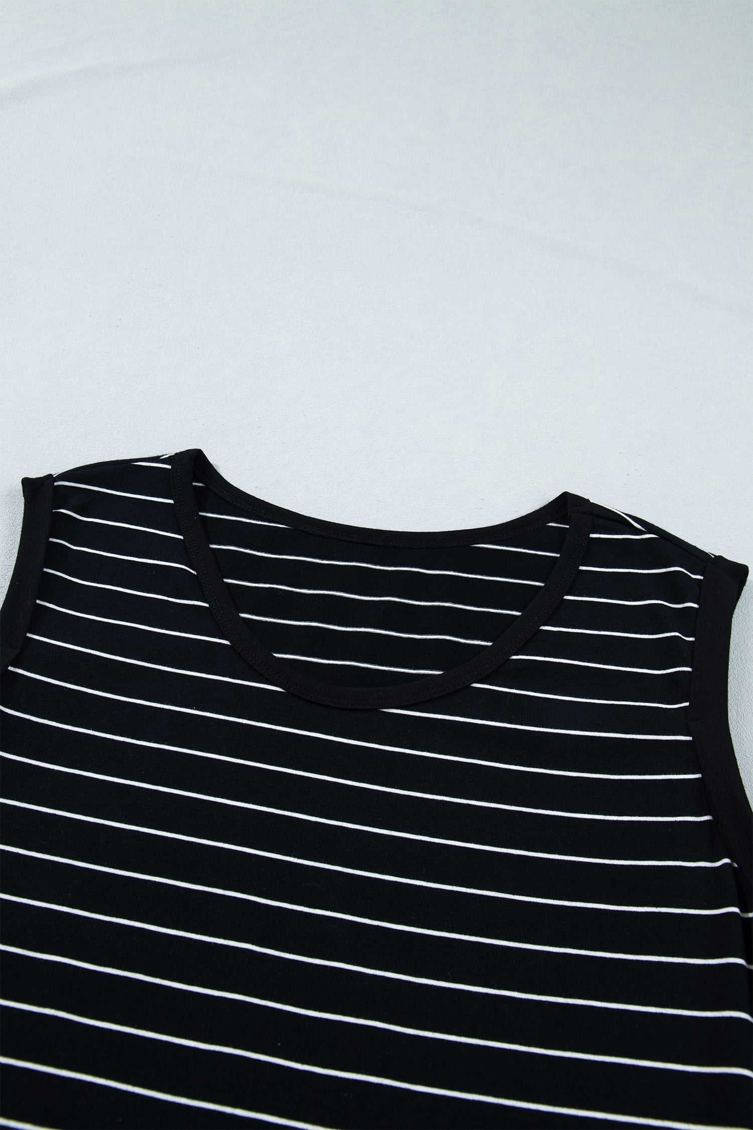 Black Stripe Drawstring Tunic Tank Mini Dress with Pockets