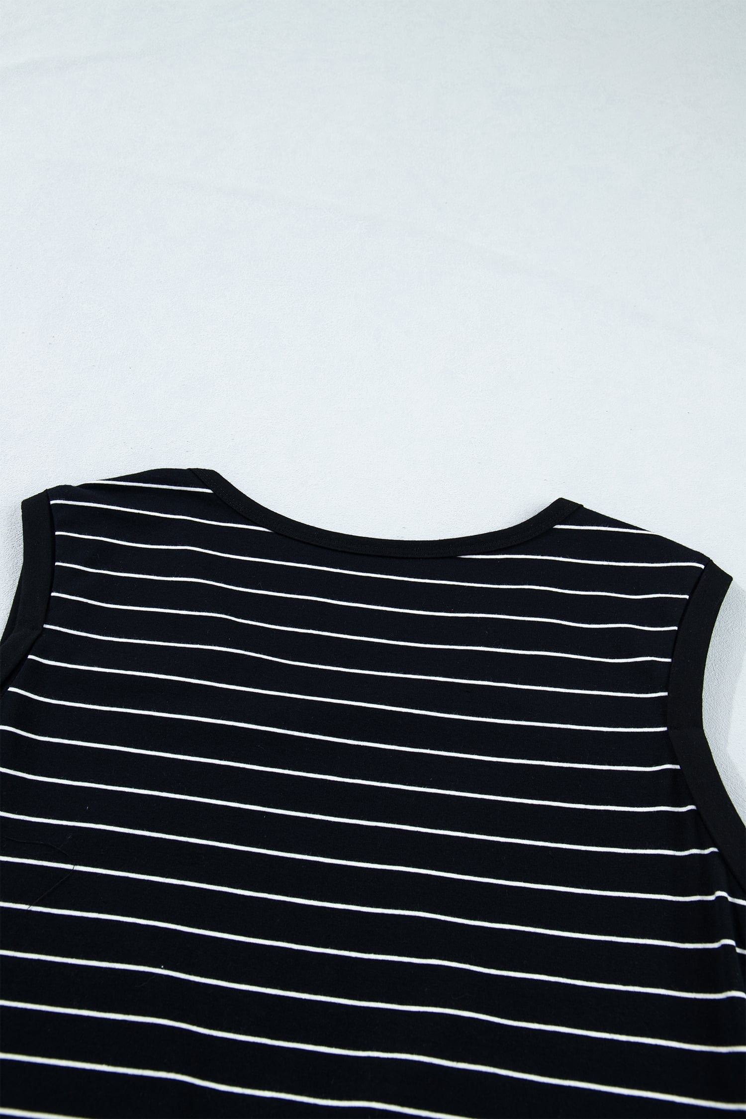 Black Stripe Drawstring Tunic Tank Mini Dress with Pockets