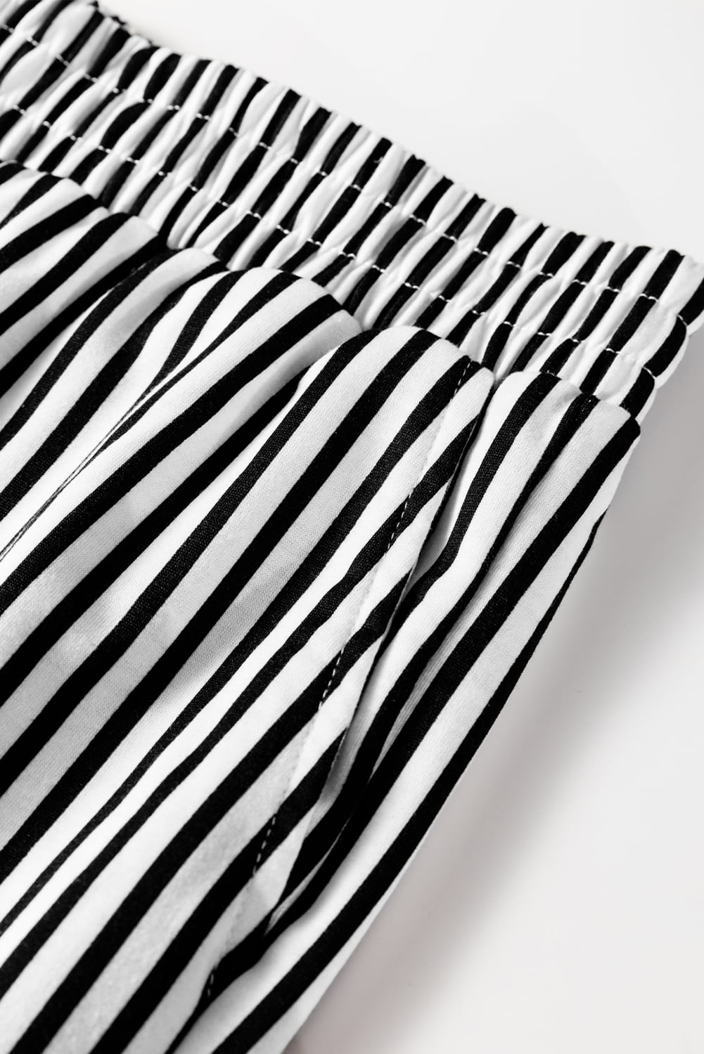 Black Stripe Elastic High Waist Pocketed Loose Pants