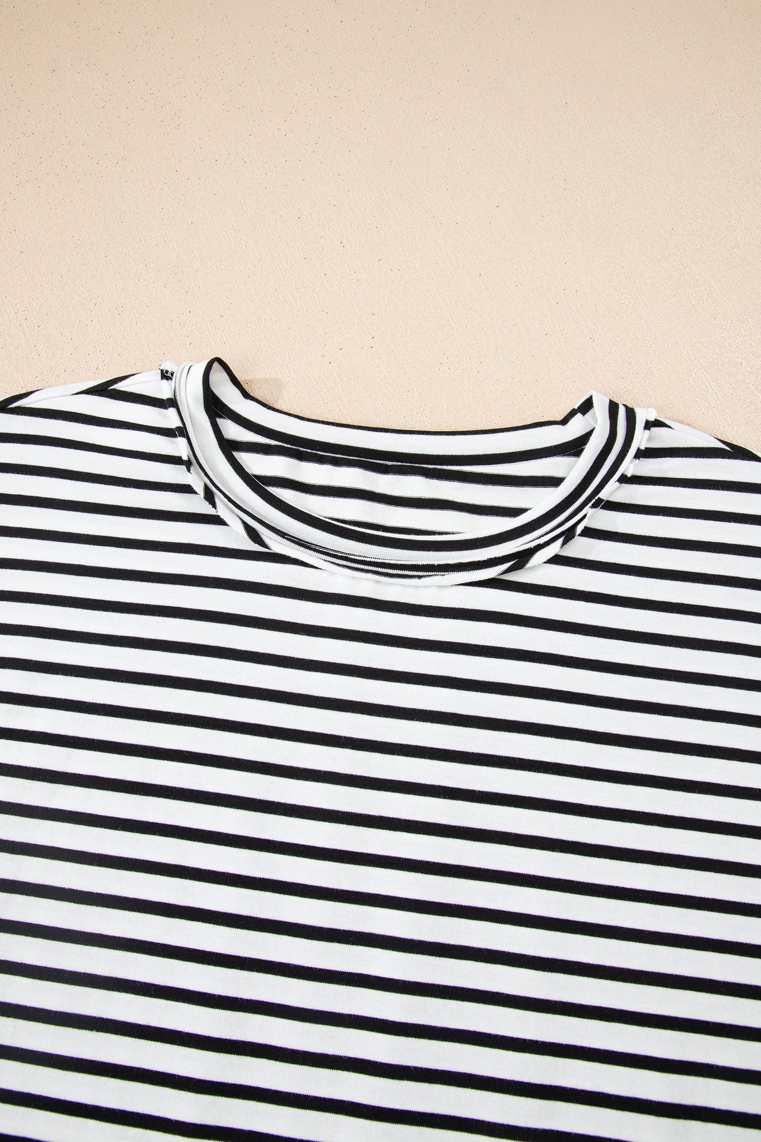 Black Stripe Floral Puff Sleeve Patchwork Round Neck Loose Top