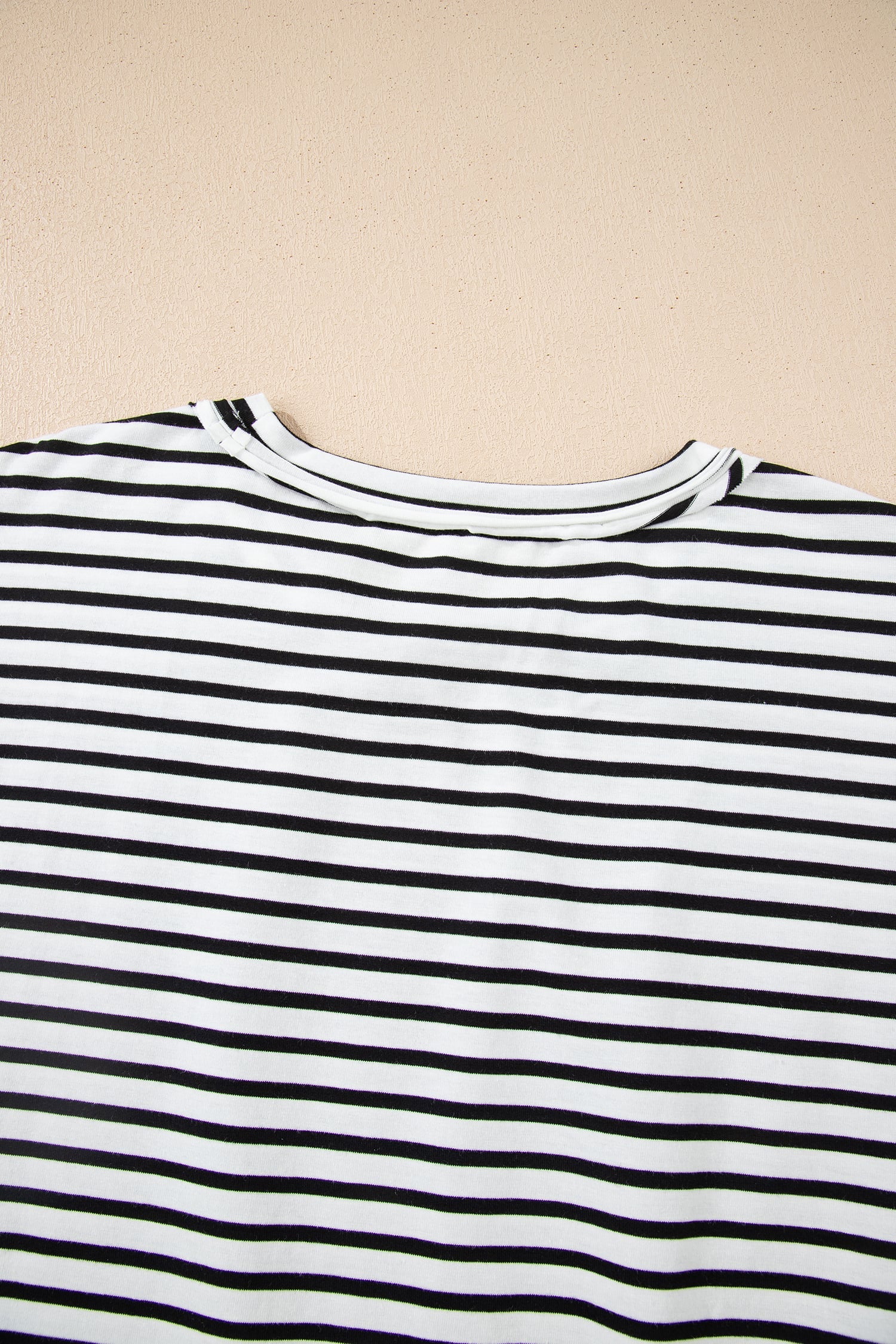 Black Stripe Floral Puff Sleeve Patchwork Round Neck Loose Top