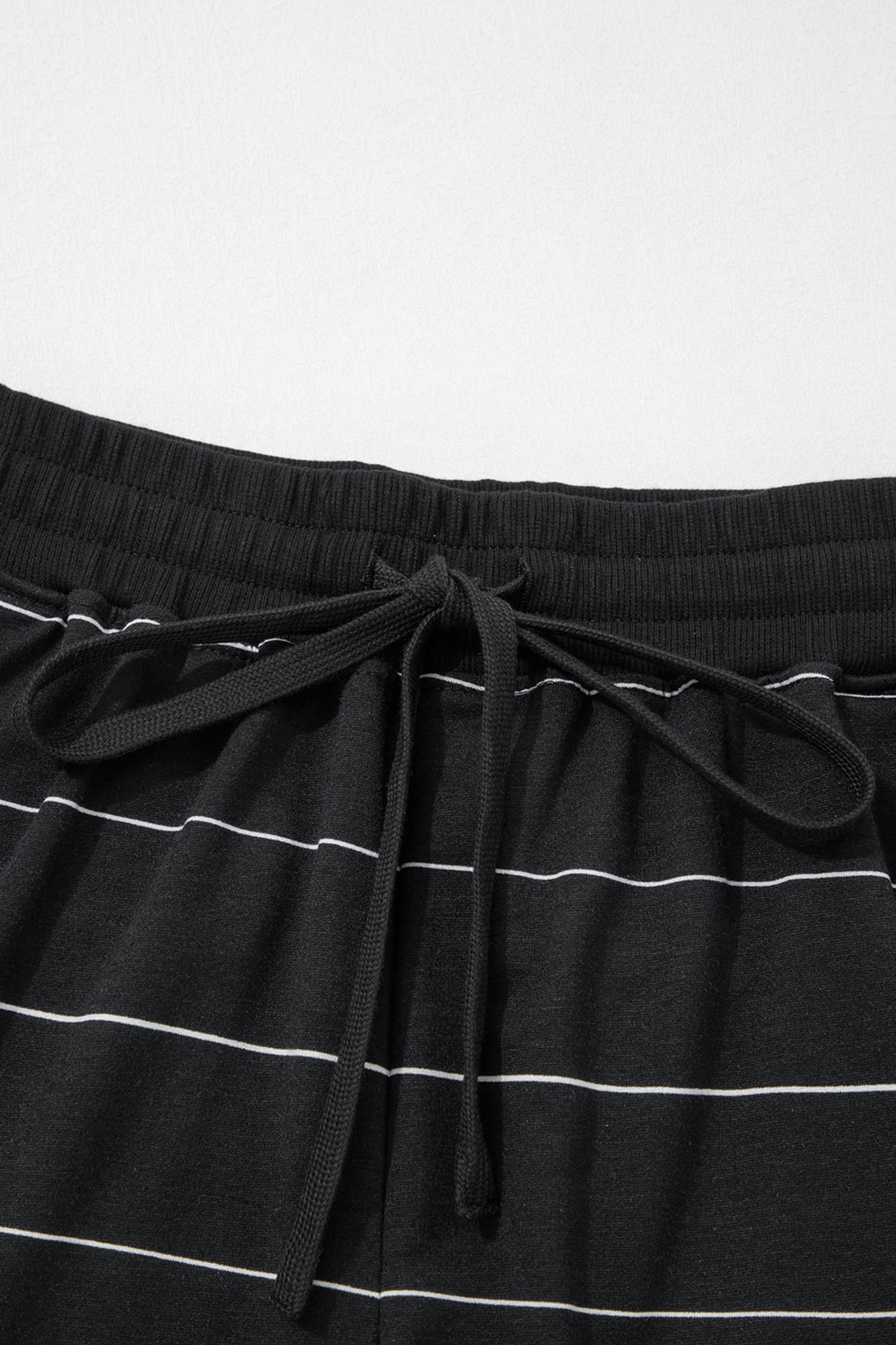 Black Stripe Half Sleeve Tee Drawstring Shorts 2pcs Set