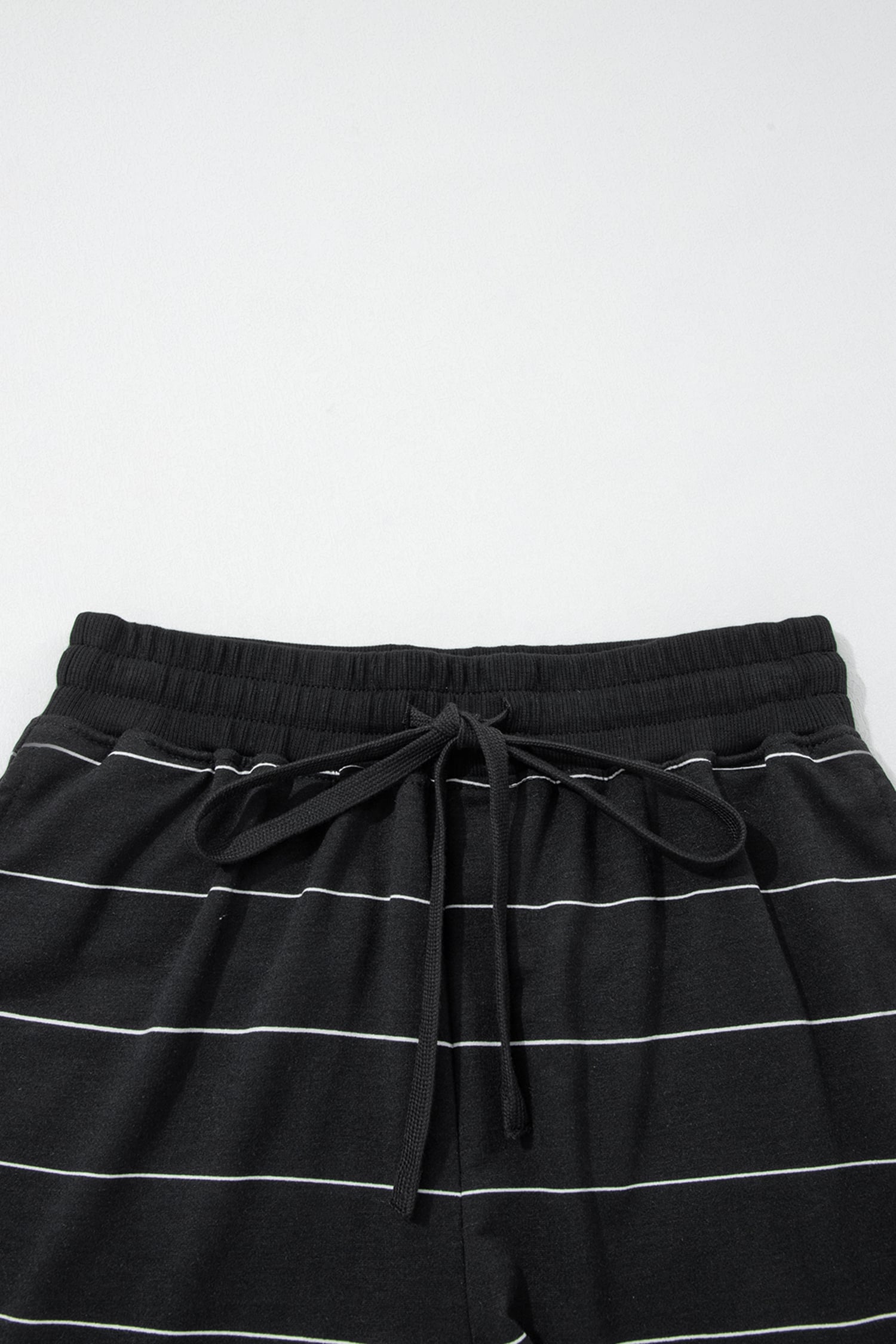 Black Stripe Half Sleeve Tee Drawstring Shorts 2pcs Set