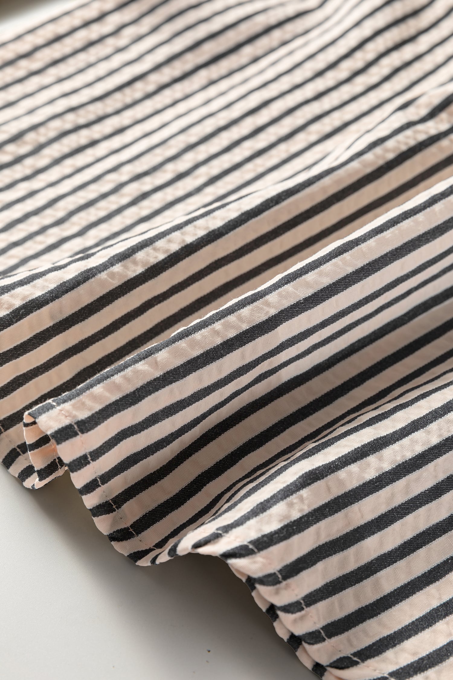 Black Stripe Knotted Cuff Long Sleeve V Neck Blouse