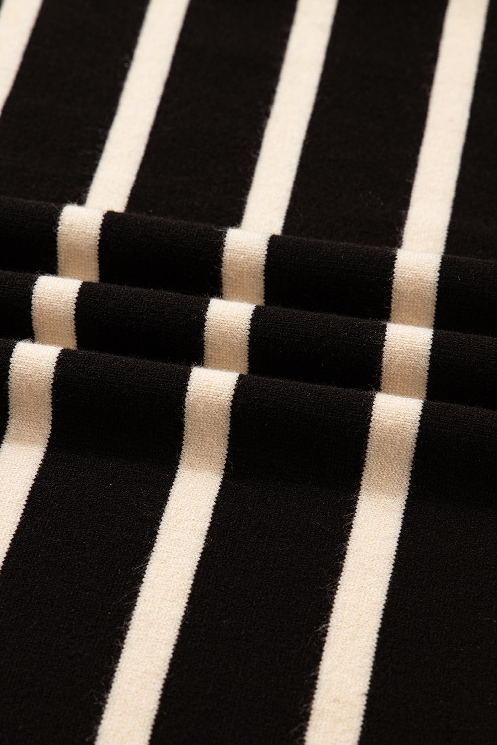 Black Stripe Polo Collar Puff Sleeve Sweater Mini Dress