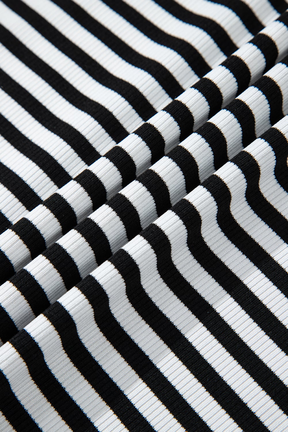 Black Stripe Ribbed Cap Sleeve Round Neck T Shirt