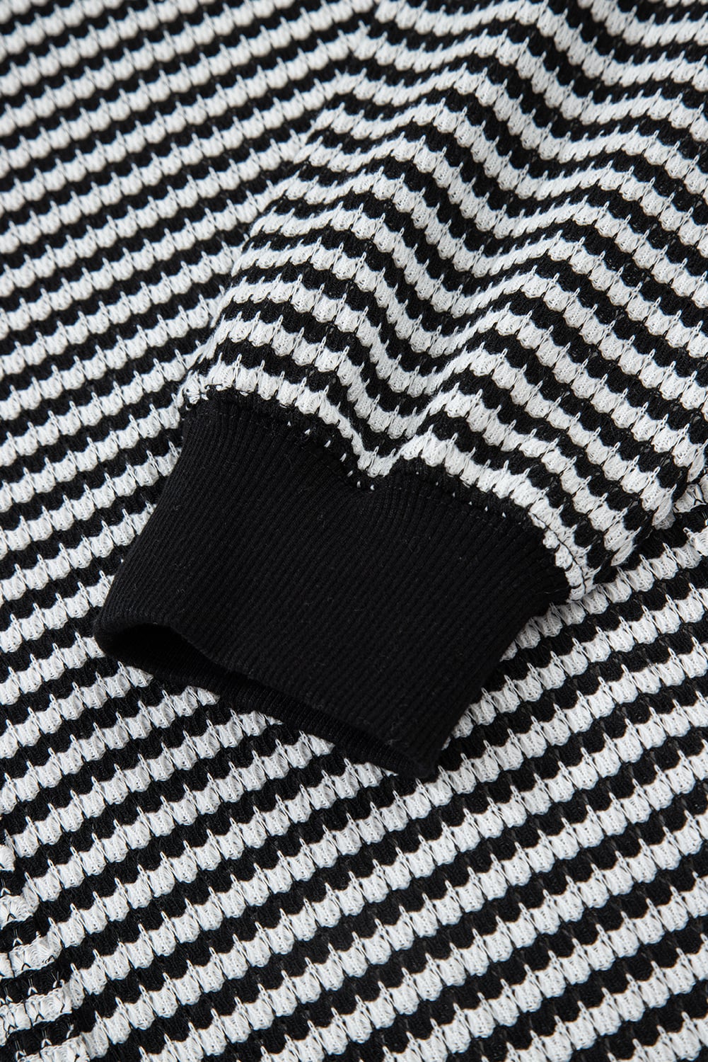 Black Stripe Ribbed Trim Drop Shoulder Long Sleeve Oversize Top