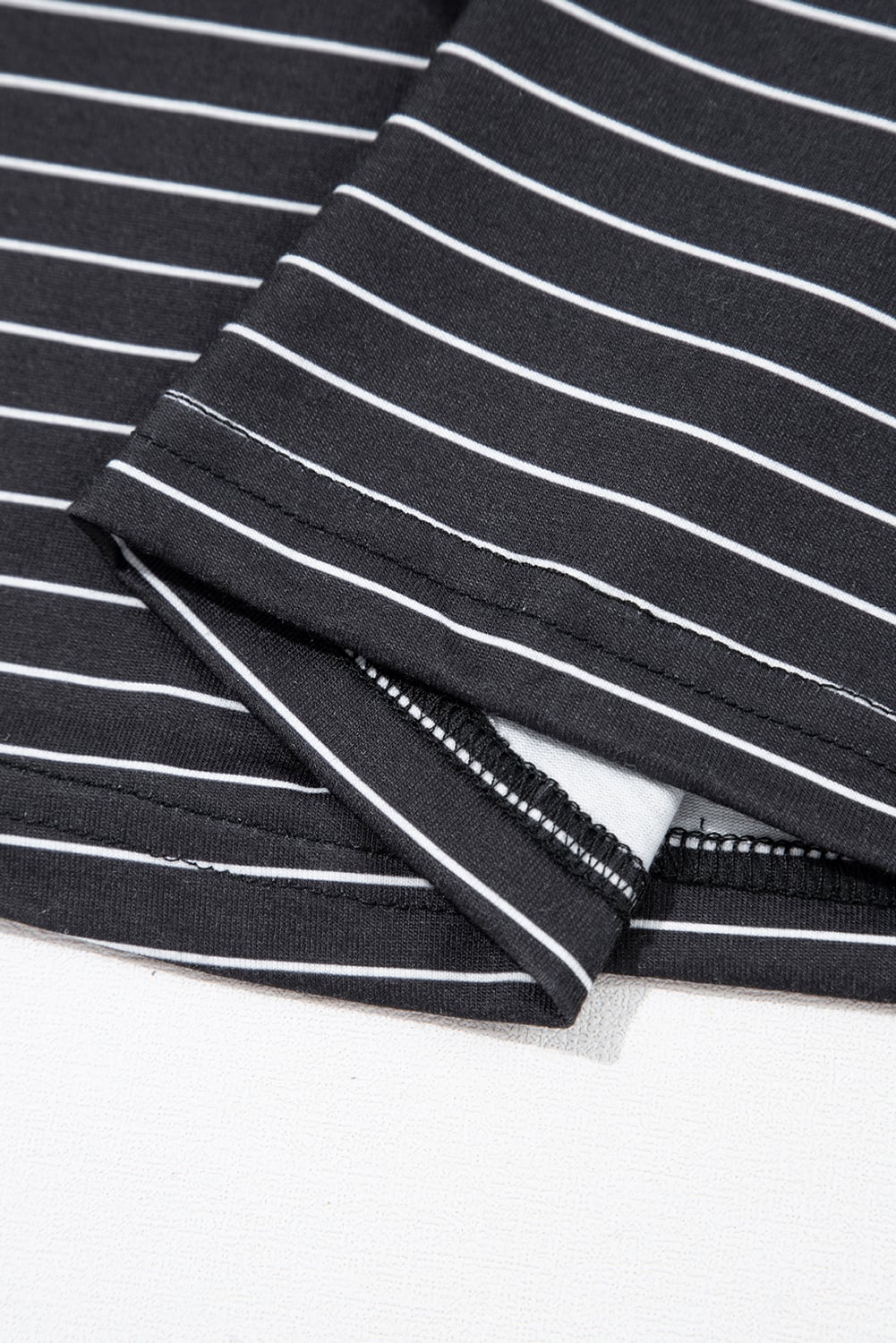 Black Stripe Ruffled Short Sleeve Crew Neck T Shirt Shift Mini Dress