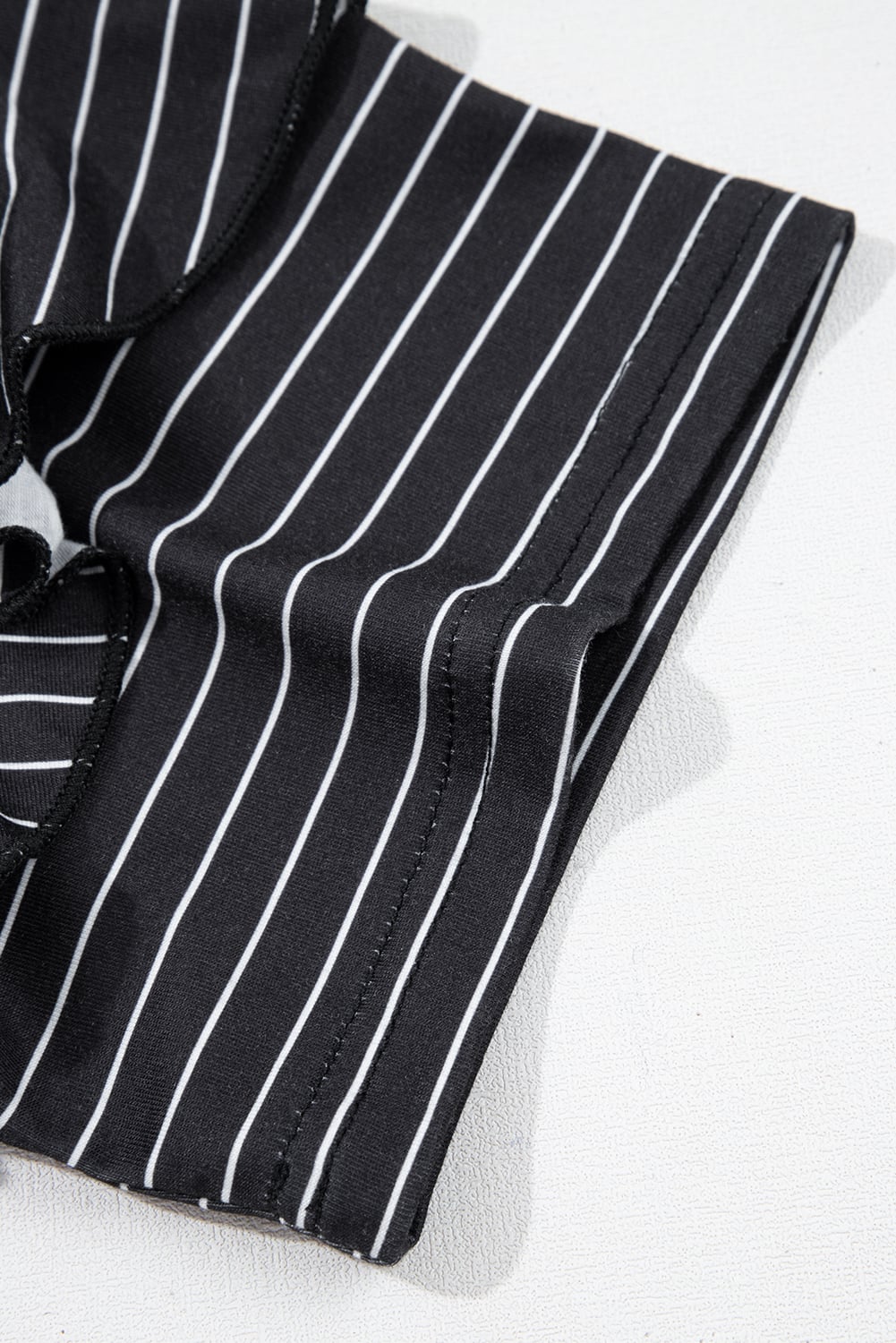 Black Stripe Ruffled Short Sleeve Crew Neck T Shirt Shift Mini Dress