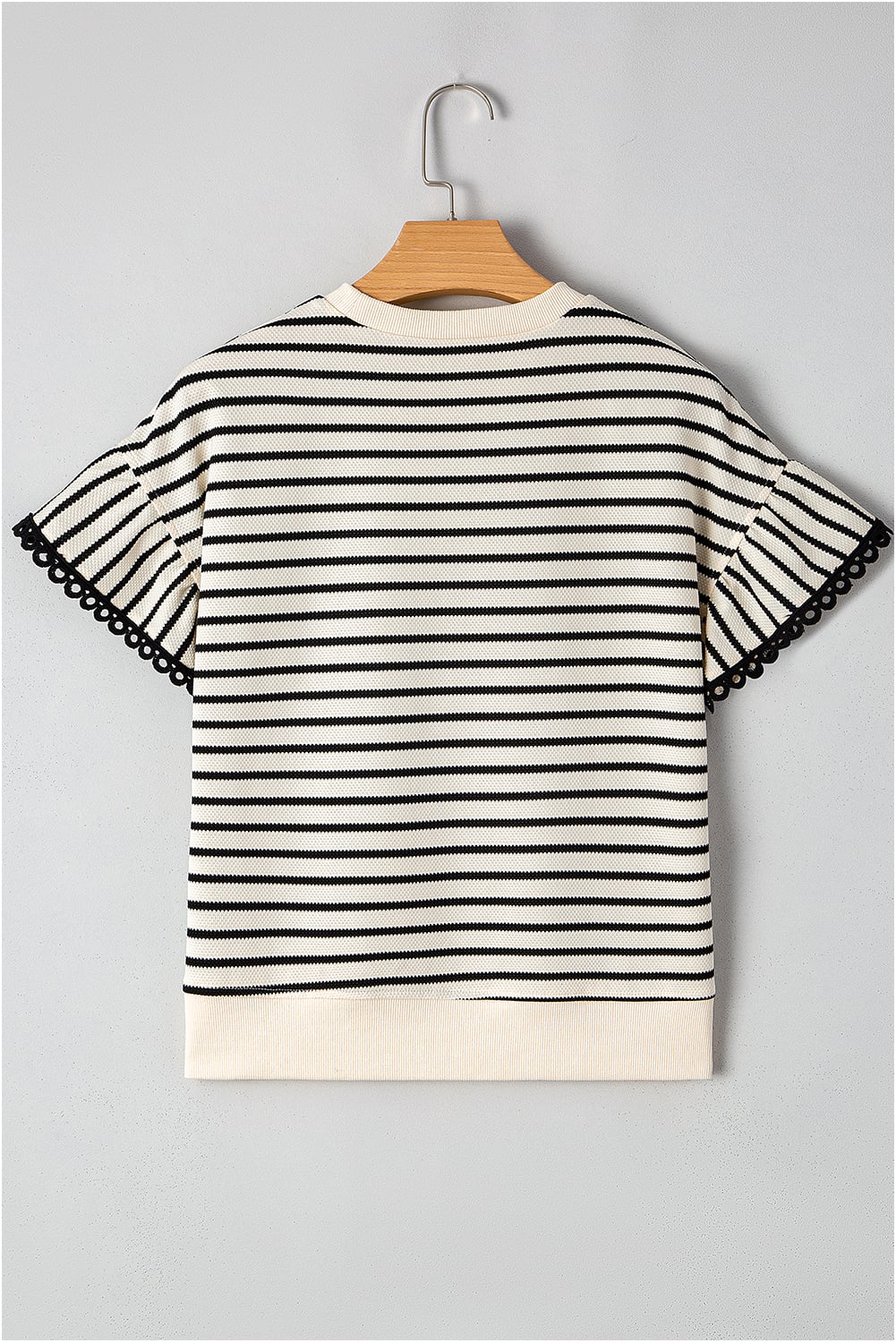 Black Stripe Sequin America Star Graphic Ric Rac Flutter Sleeve Blouse