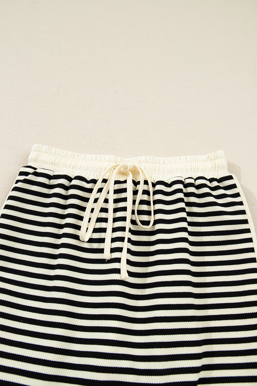 Black Stripe Textured Drop Shoulder Pullover Top Drawstring Mini Skort Two Piece Dress Set