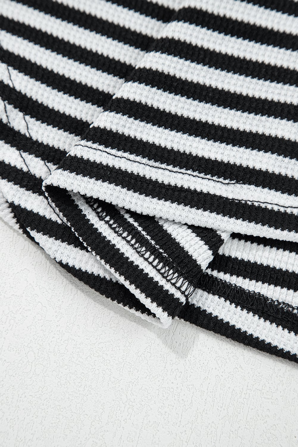 Black Stripe Thermal Knit Drop Shoulder Casual Top