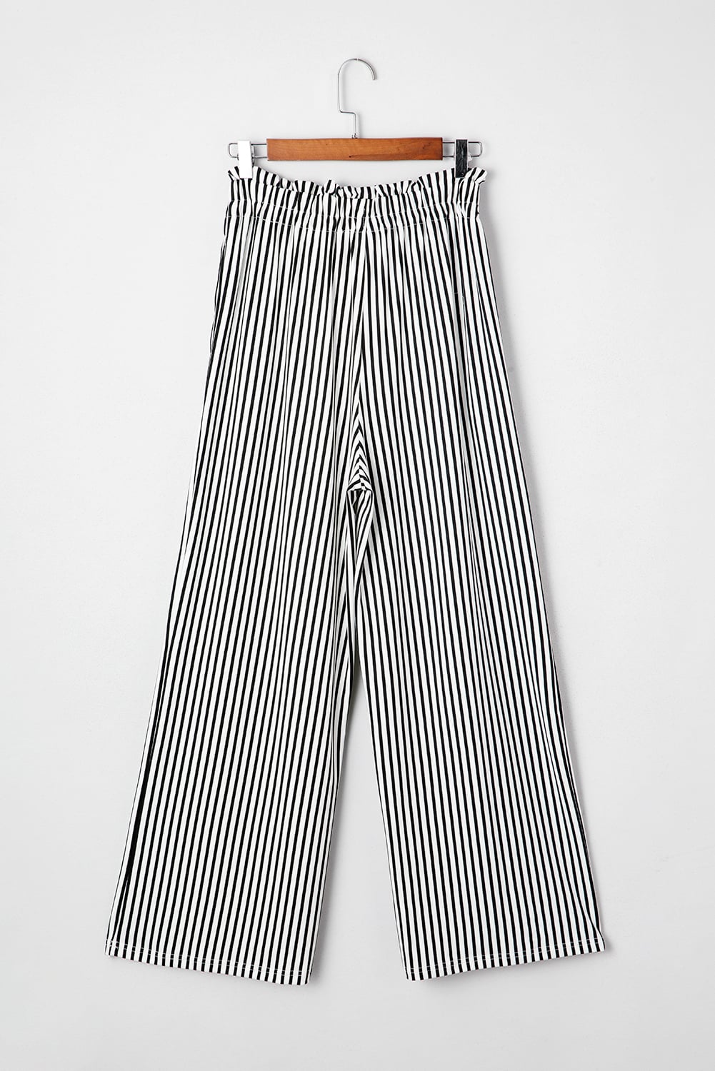 Black Stripe Tied High Waist Loose Straight Casual Pants