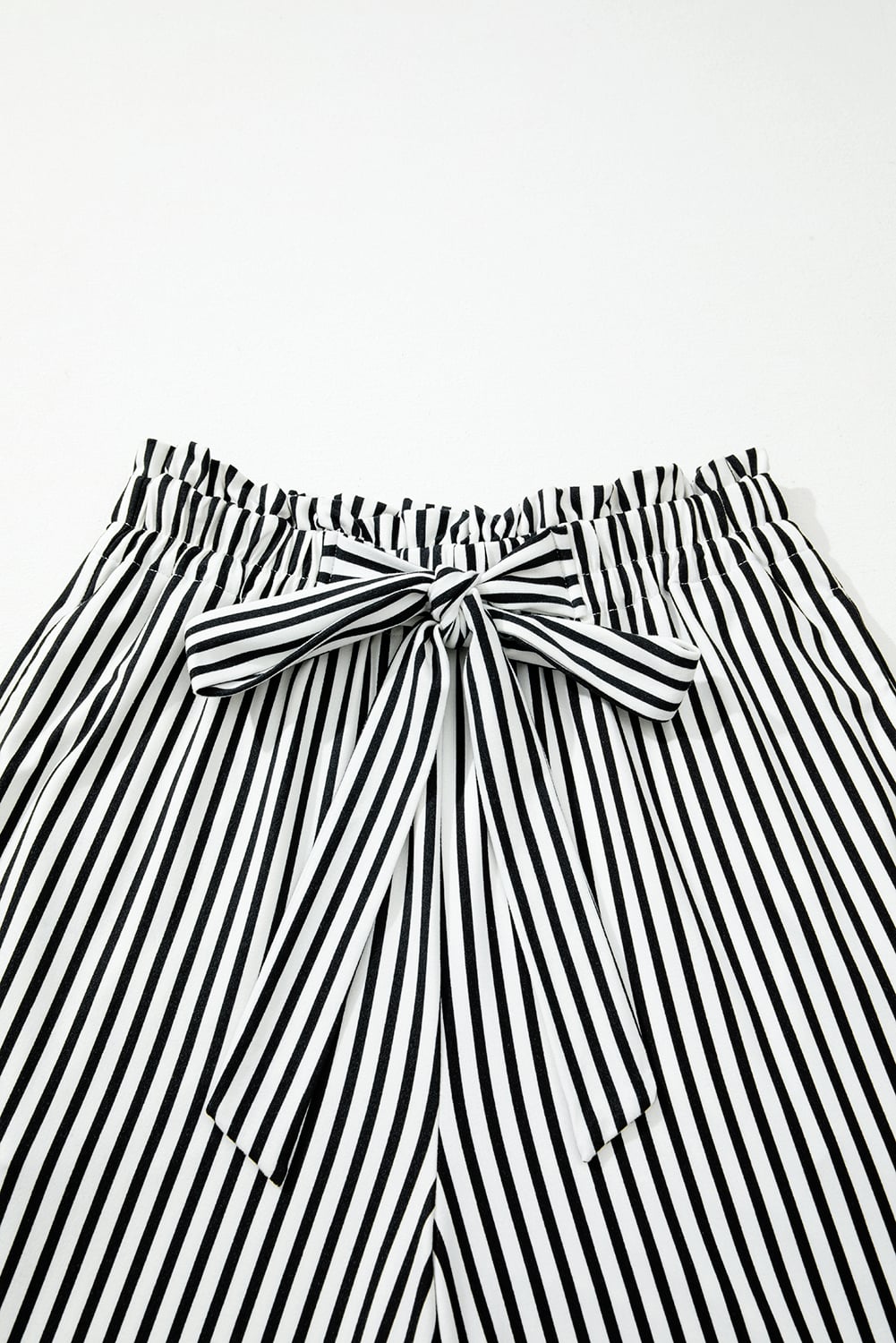 Black Stripe Tied High Waist Loose Straight Casual Pants