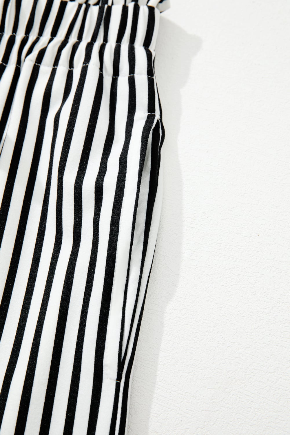 Black Stripe Tied High Waist Loose Straight Casual Pants