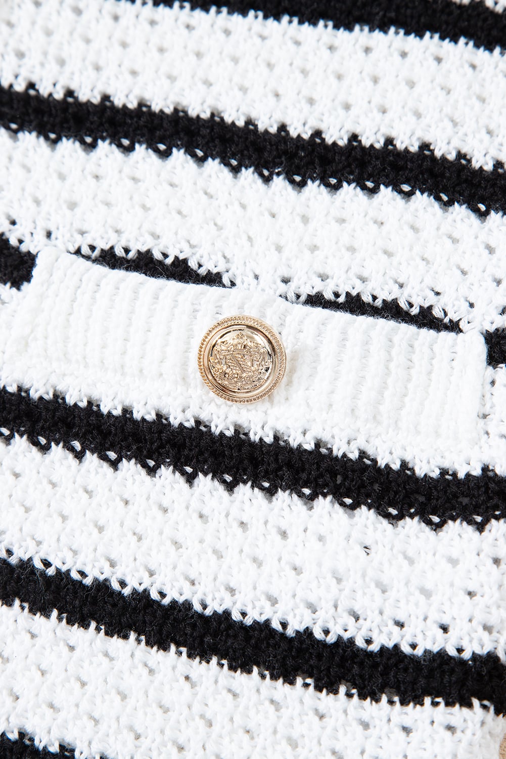 Black Stripe V Neck Gold Buttons Elegant Sweater Vest