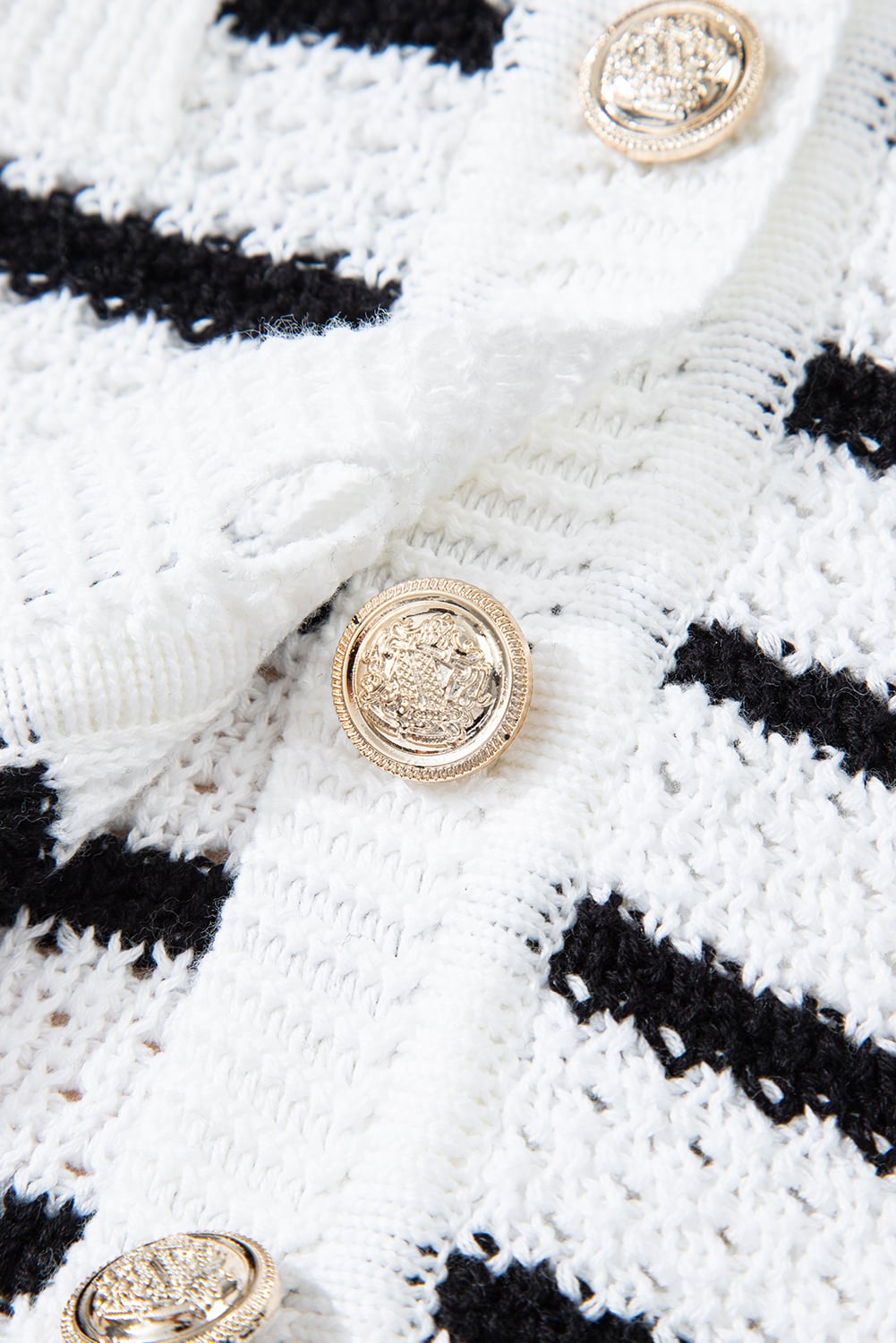 Black Stripe V Neck Gold Buttons Elegant Sweater Vest