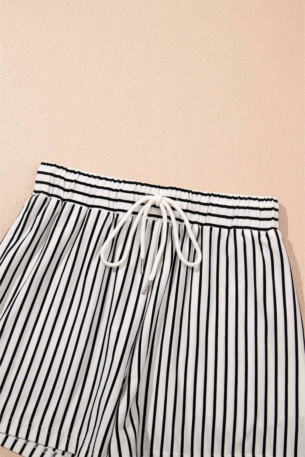 Black Stripe V Neck Tee and Casual Short Set