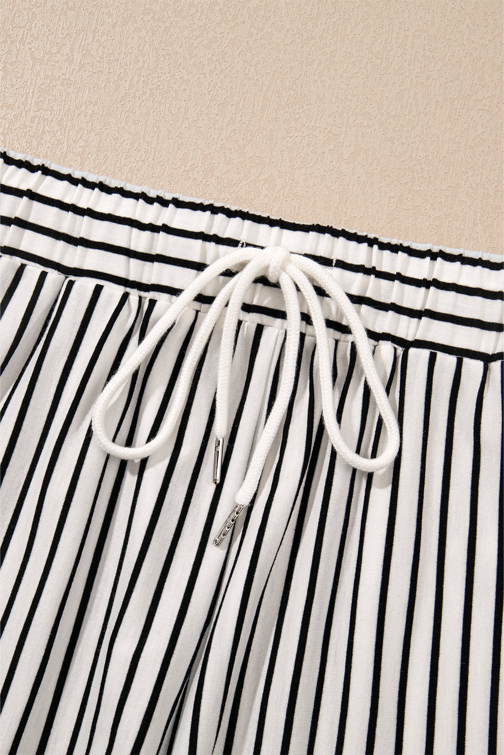 Black Stripe V Neck Tee and Casual Short Set
