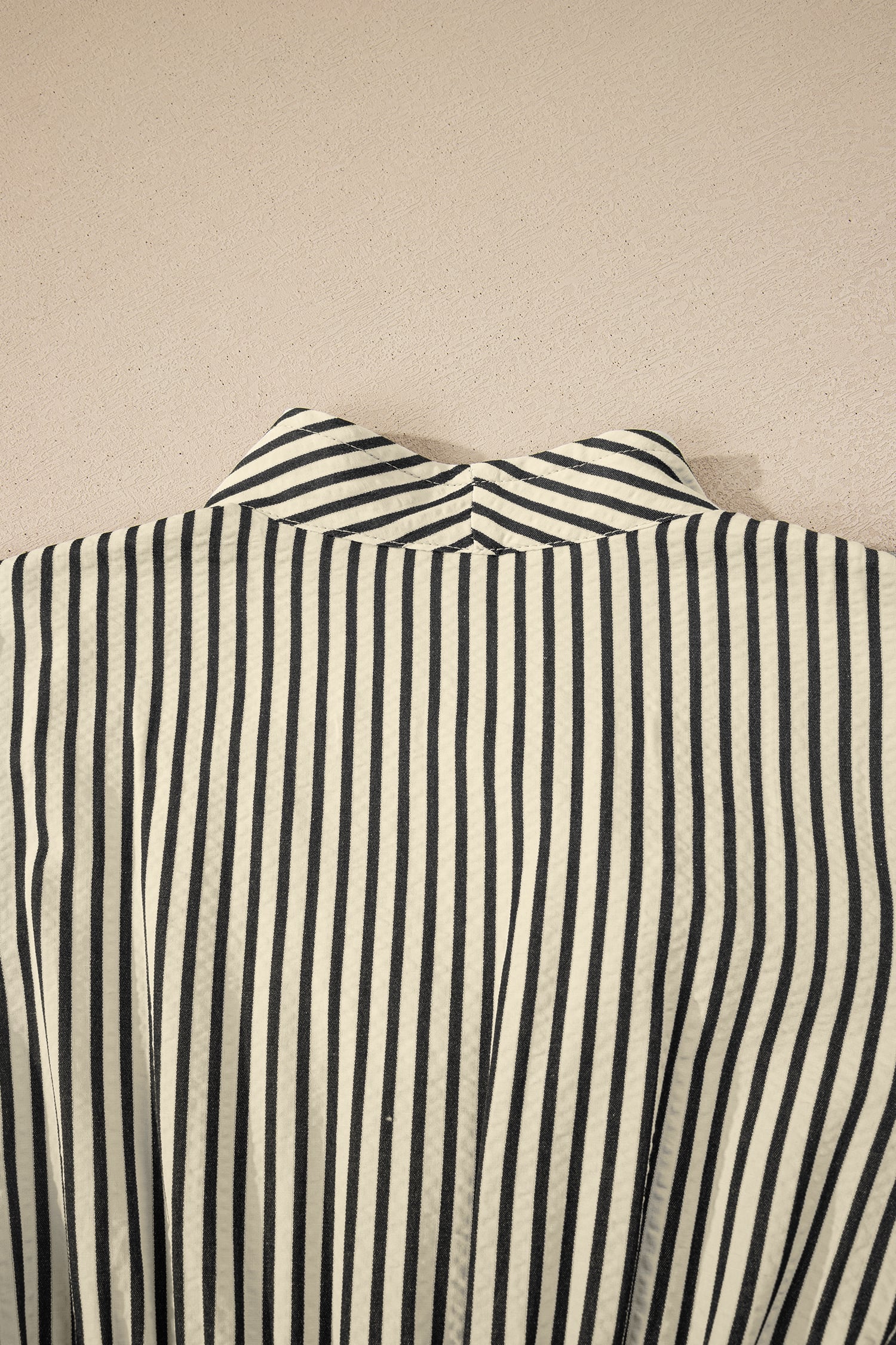 Black Stripe V Neck Zip Front Cinched High Waist Midi Dress
