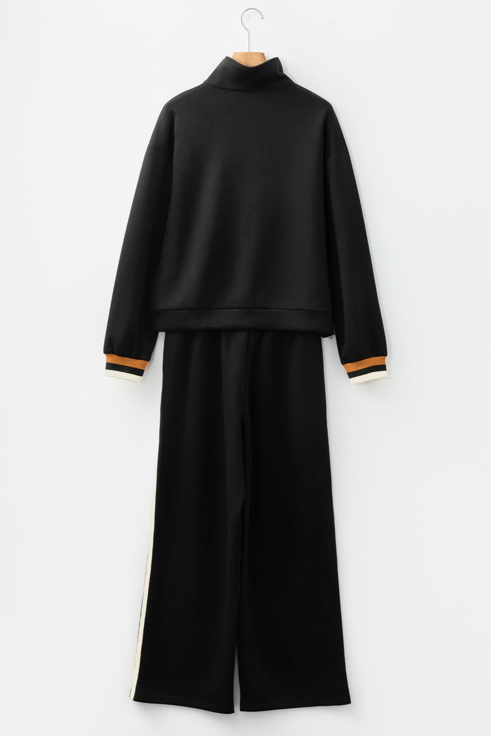 Black Striped Patchwork Quarter Zip Pullover Loose Pant Set