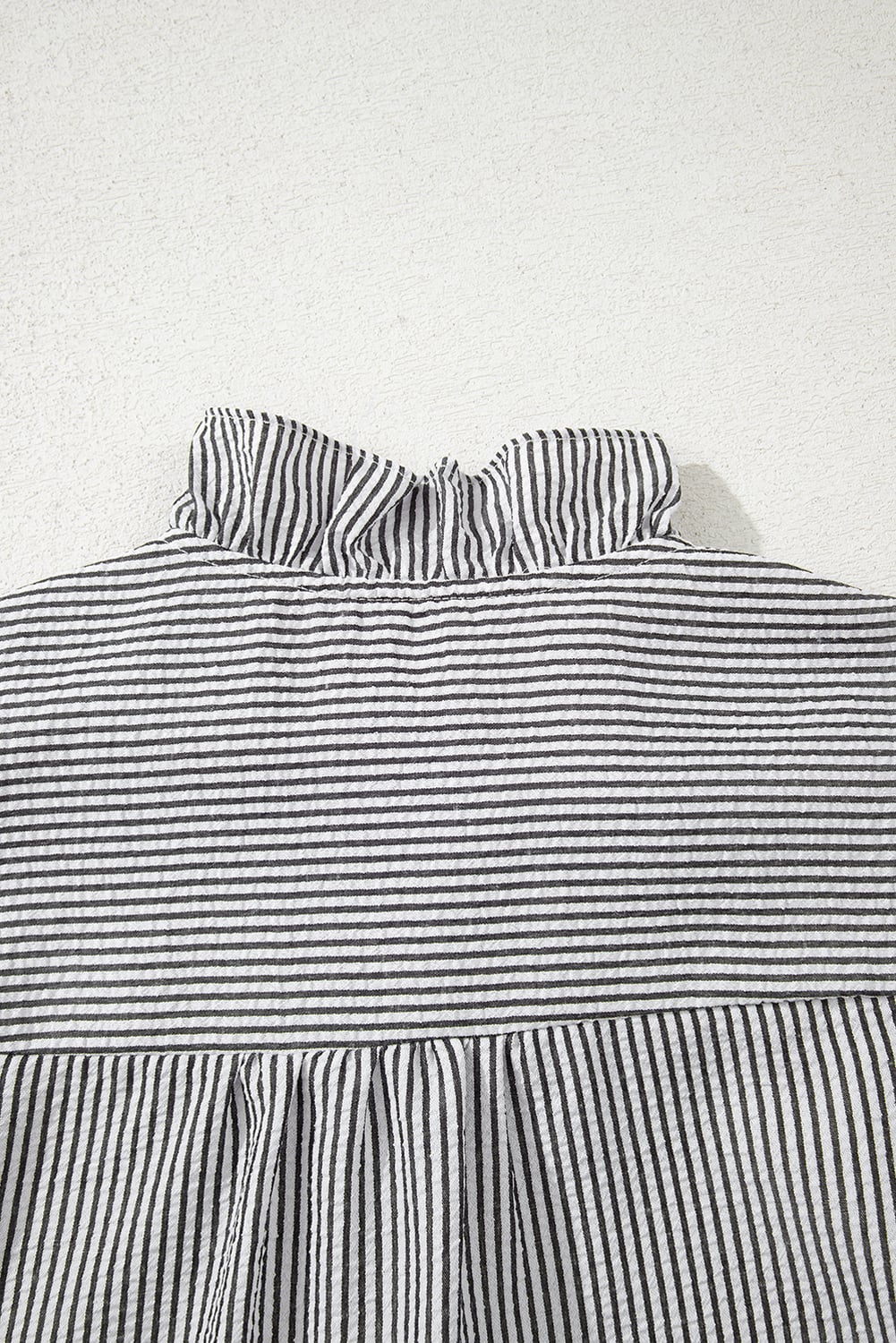 Black Striped Ruffle Short Bubble Sleeve Shirt