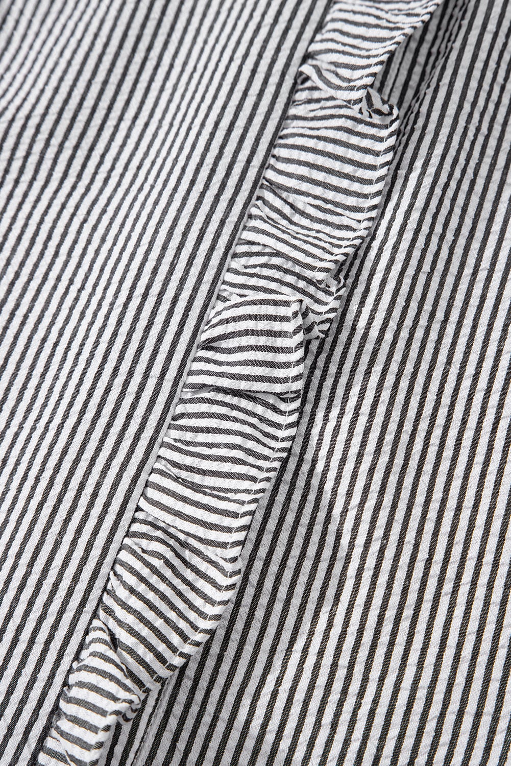 Black Striped Ruffle Short Bubble Sleeve Shirt