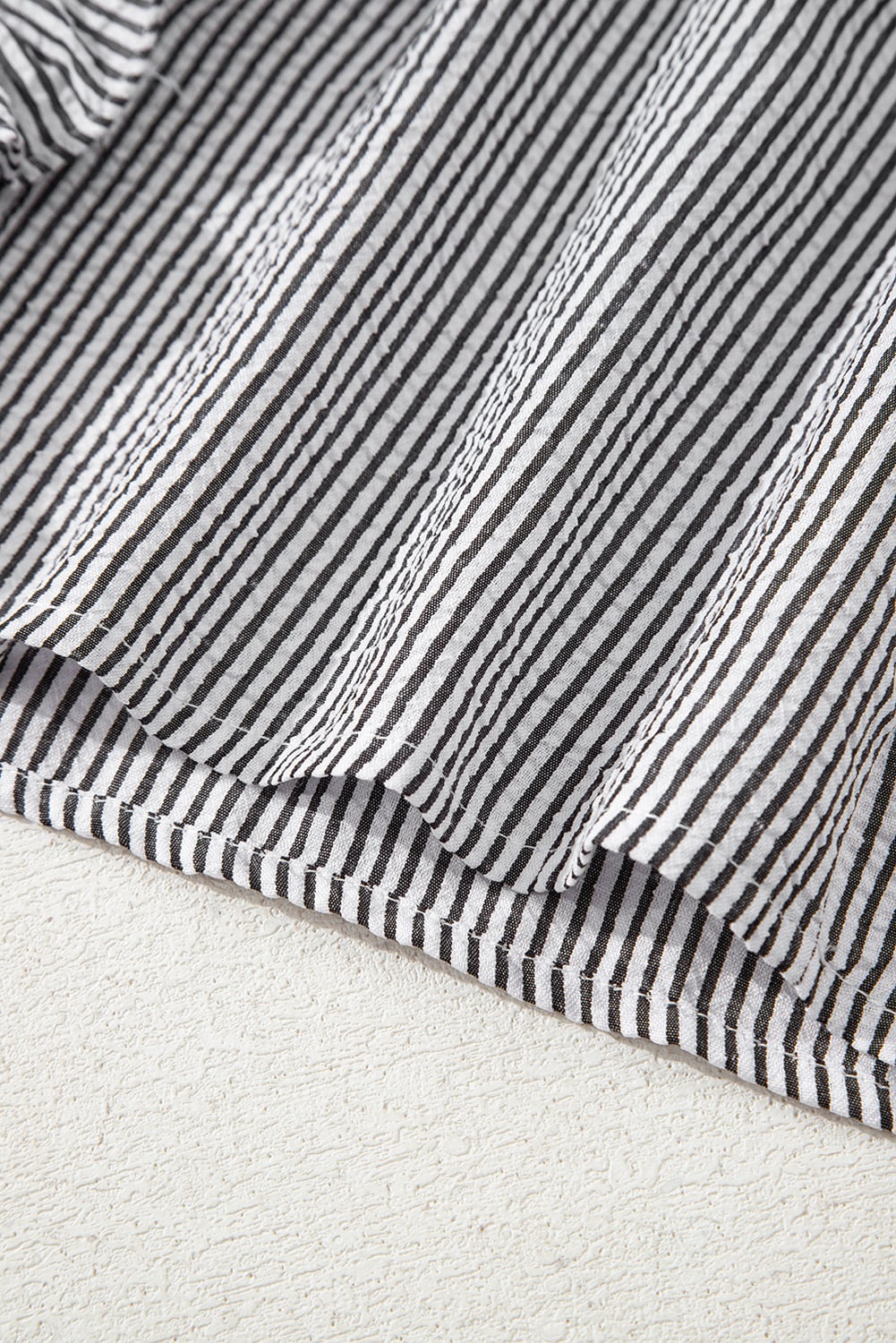 Black Striped Ruffle Short Bubble Sleeve Shirt