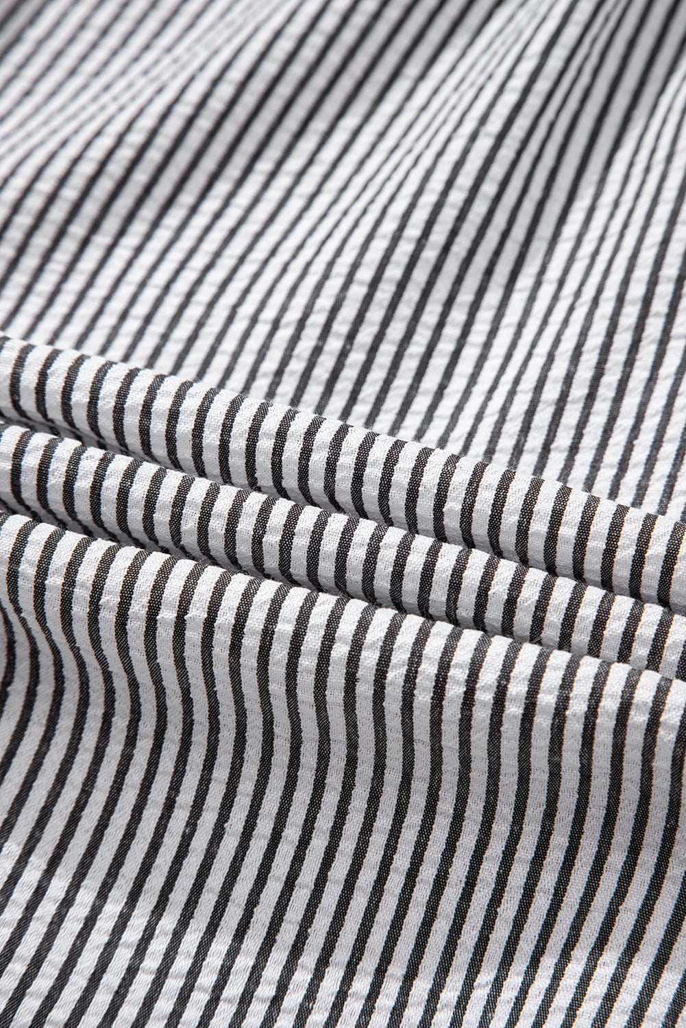 Black Striped Ruffle Short Bubble Sleeve Shirt