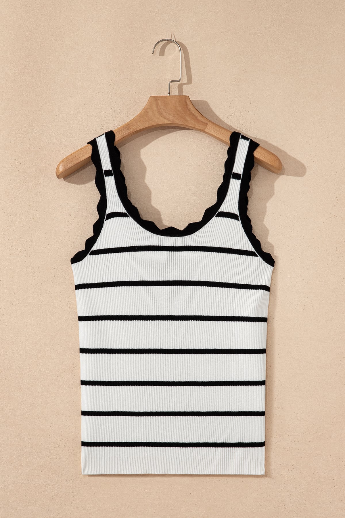 Black Striped Scalloped Edge U Neck Sleeveless Sweater Vest