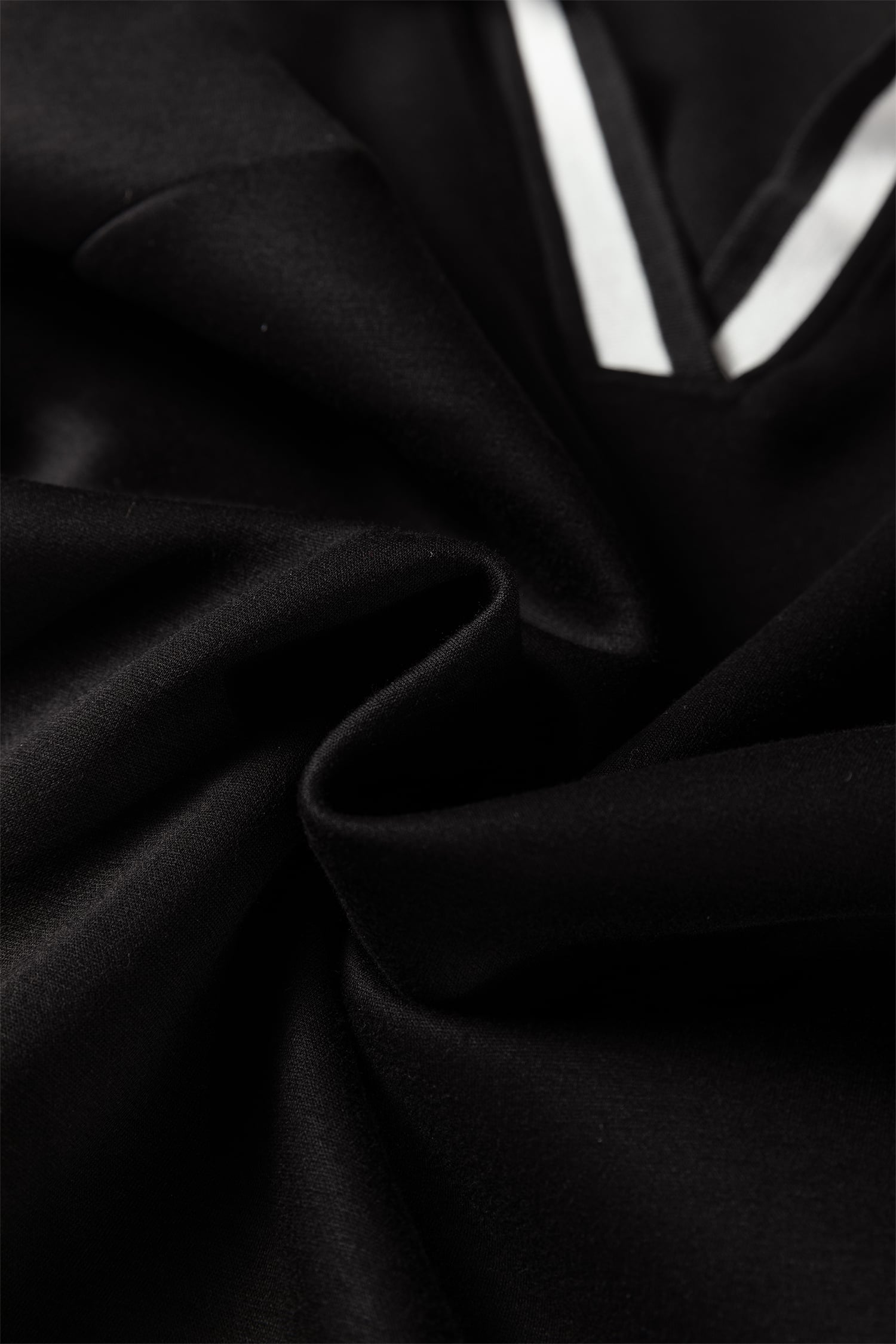 Black Striped Trim V Neck Collared Long Sleeve Shift Mini Dress