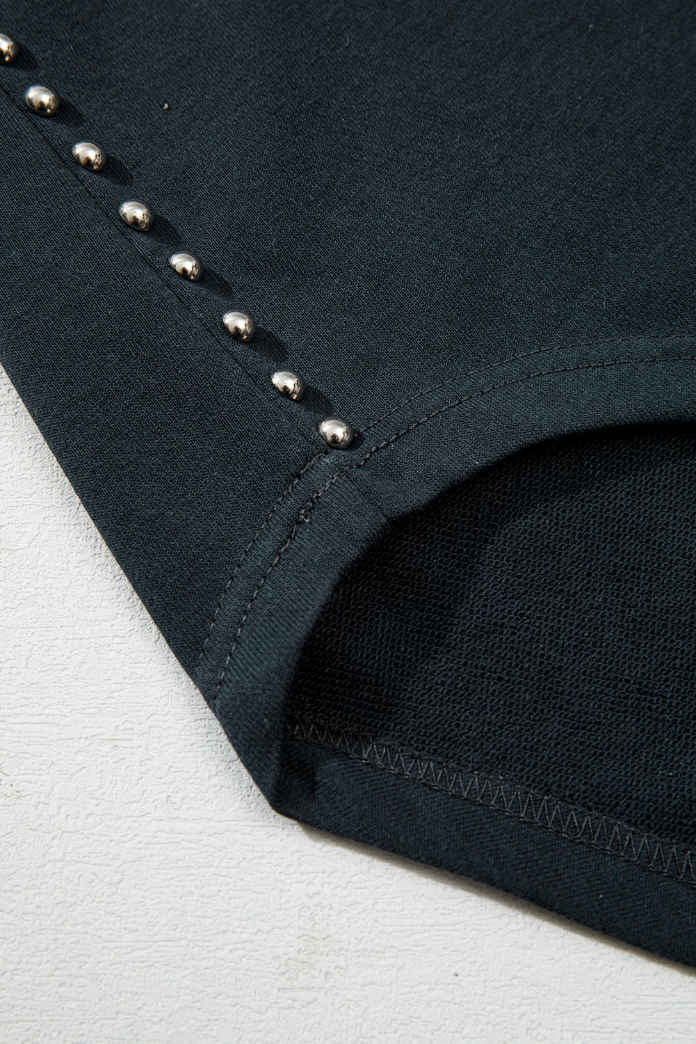 Black Studded Decor Ribbed Edge Mineral Wash Plus Size Jumper