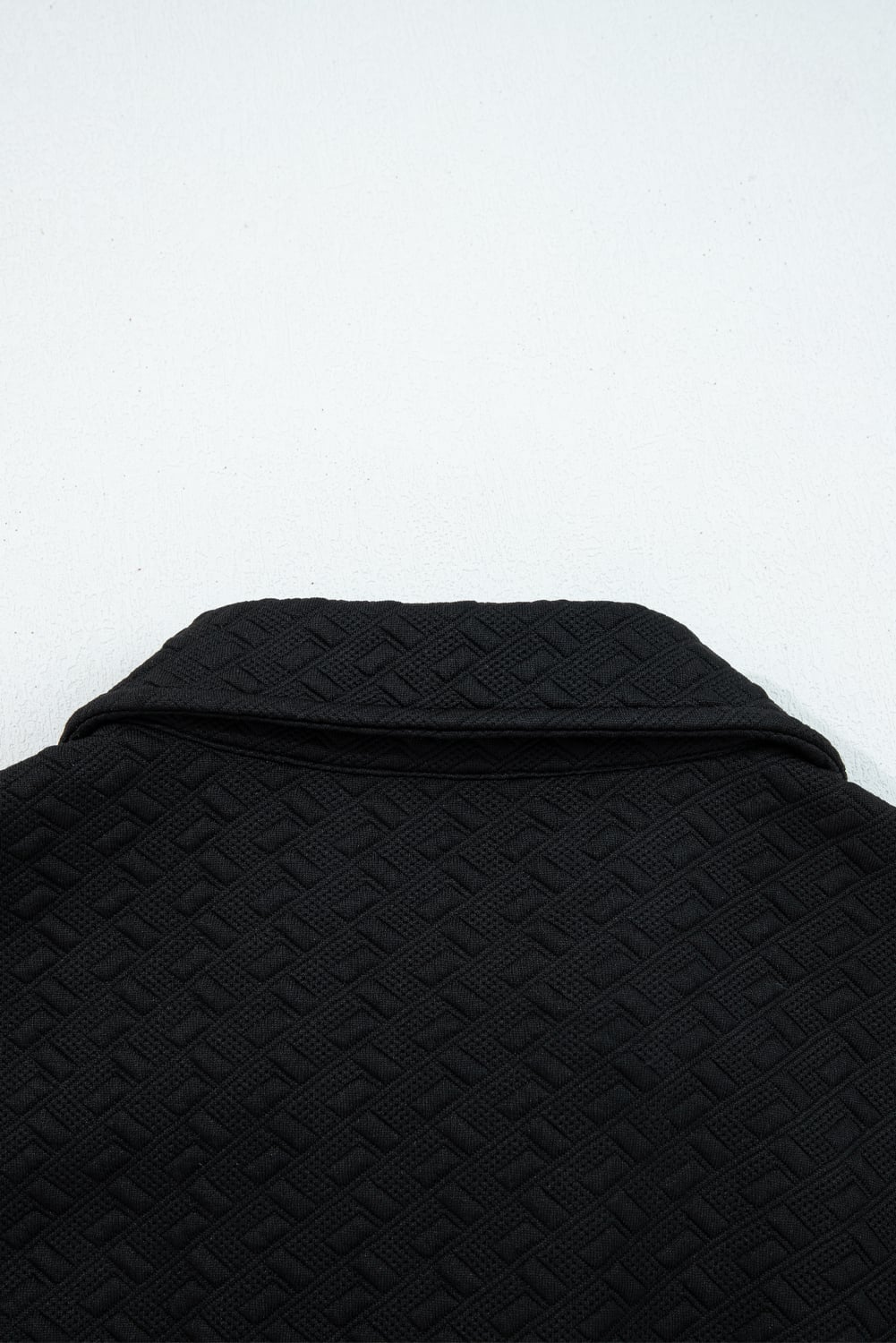Black Stylish Textured Striped Patchwork Polo Collar Pullover Sweatshirt