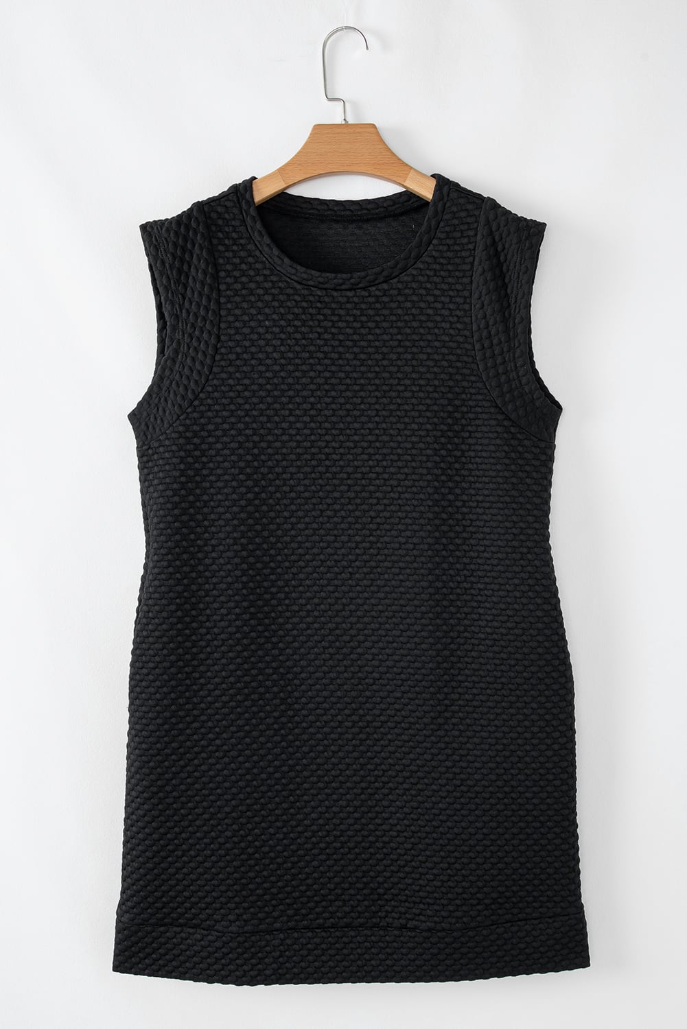 Black Textured Cap Sleeve T-shirt Shift Mini Dress